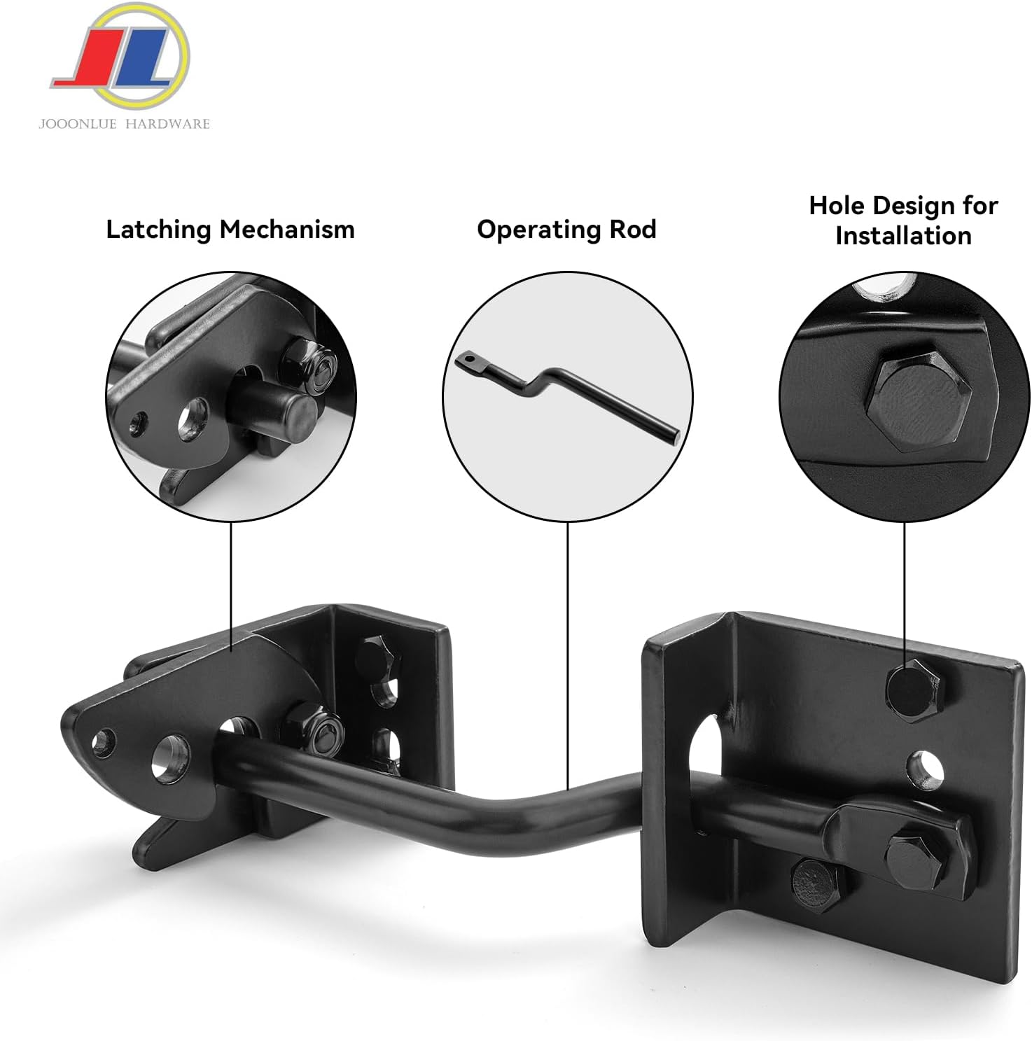 Heavy Duty Gravity Gate Latch, Self-Locking Black Gate Latch for Metal Gates & Wooden Fences, Adjustable Automatic Outdoor Gate Lock Hardware for Driveway, Farm, Garden & Yard
