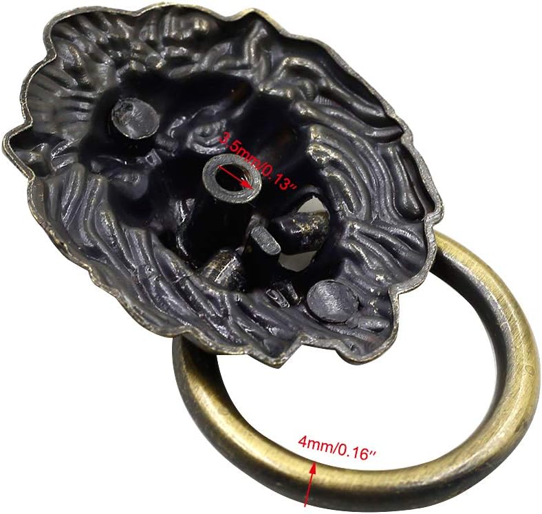 Luomorgo 12 Pack Cabinet Knobs Pulls Lion Head Ring Pulls Handle for Drawer Dresser Wardrobe Kitchen Cupboard, L 2.6" x W 1.6"