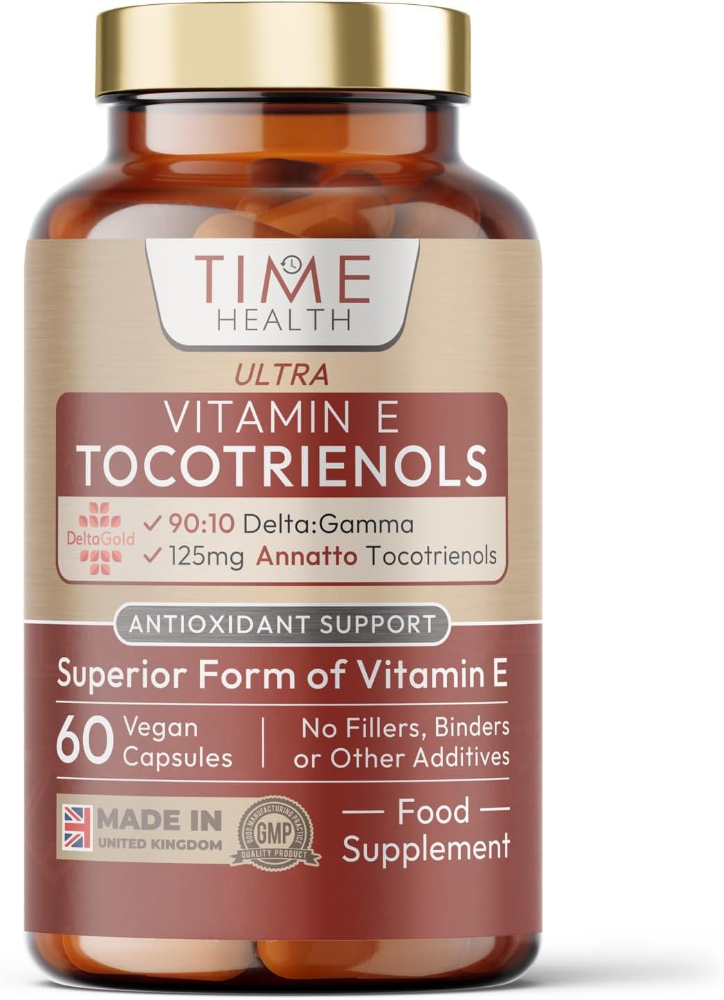 Product image of DeltaGold® EAnnatto Tocotrienols - 125mg x 60 Capsules - 50X Enhanced Effectiveness Compared to Standard Vitamin E - Membrane, Heart & Antioxidant Support - Tocopherol Free - UK Made - GMP Standards
