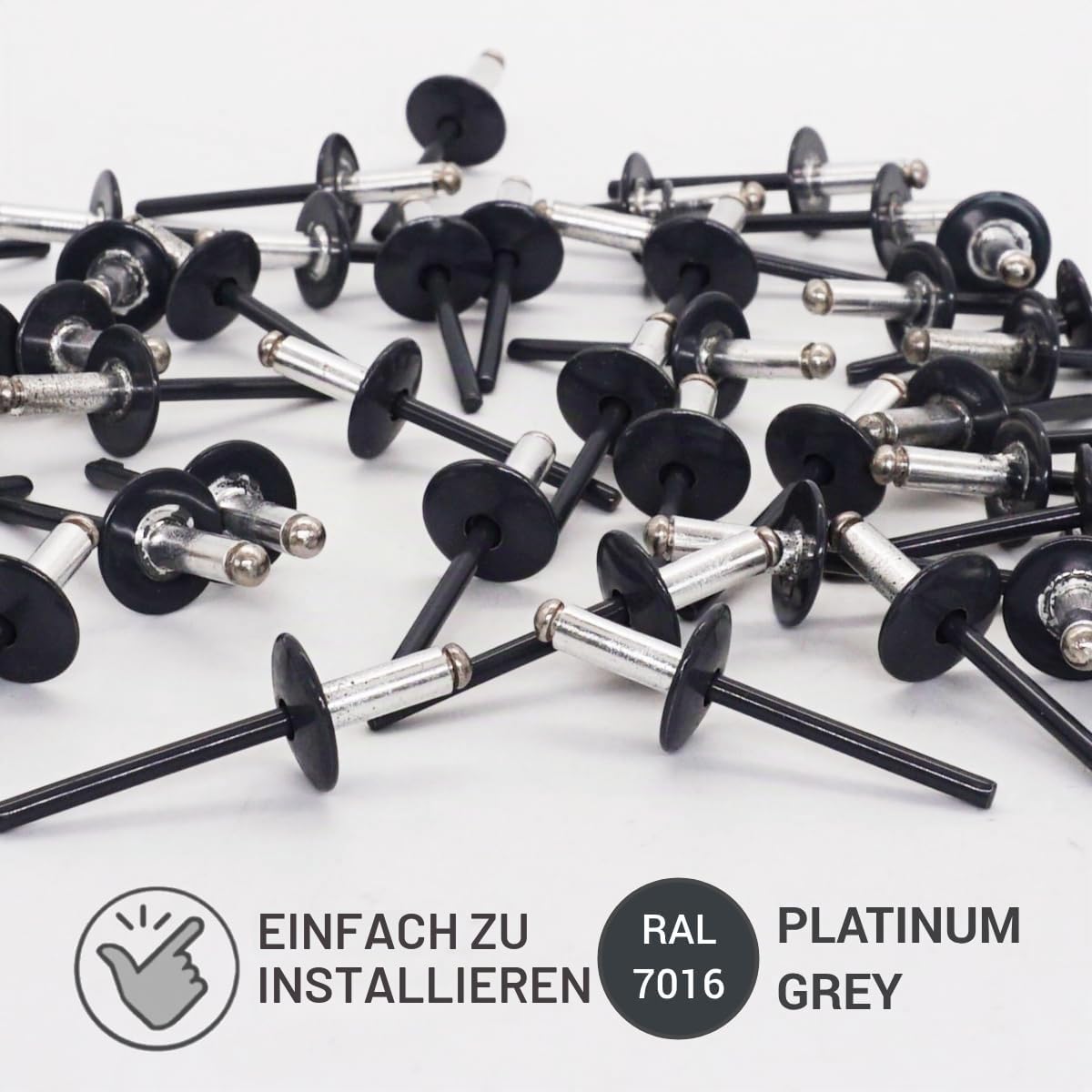 SKIR'CO (50 Stück) Großflansch Alu Blindnieten 4,8 x 14 mm, Edelstahldorn, RAL 7016 Anthrazitgrau
