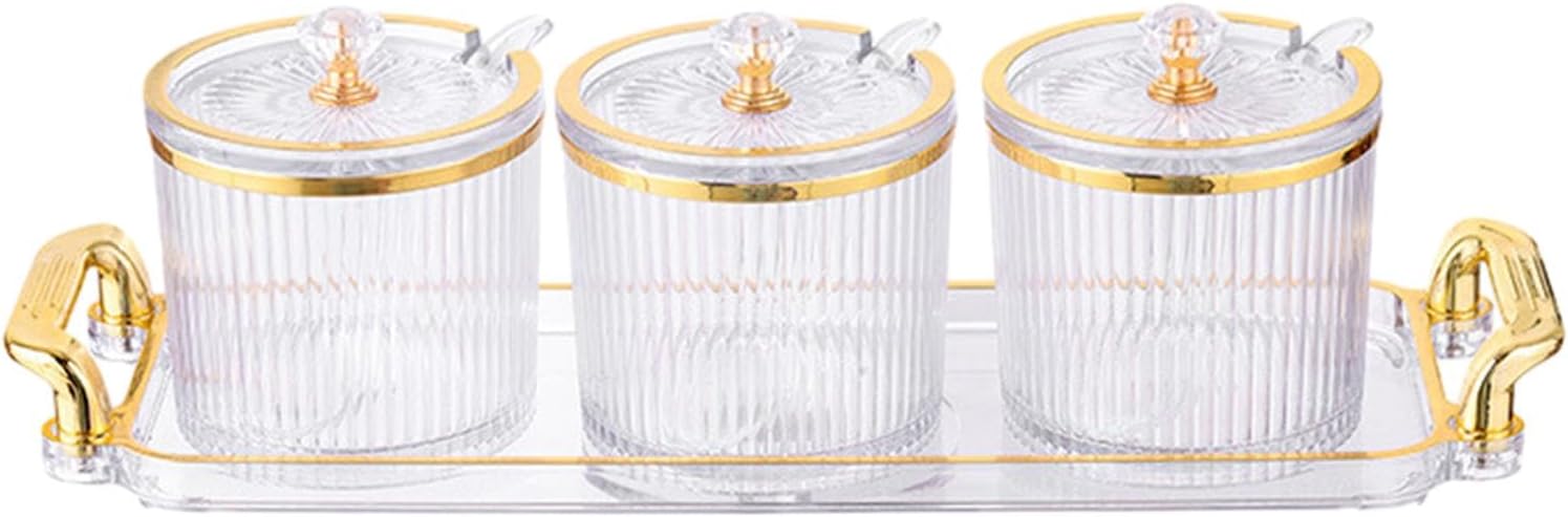 Fufafayo Under $5 3Pcs Spice Serving Jars Set Bath Storage Jar With Lid Spoon And Tray Seasoning Storage Canister For Seasoning Pepper