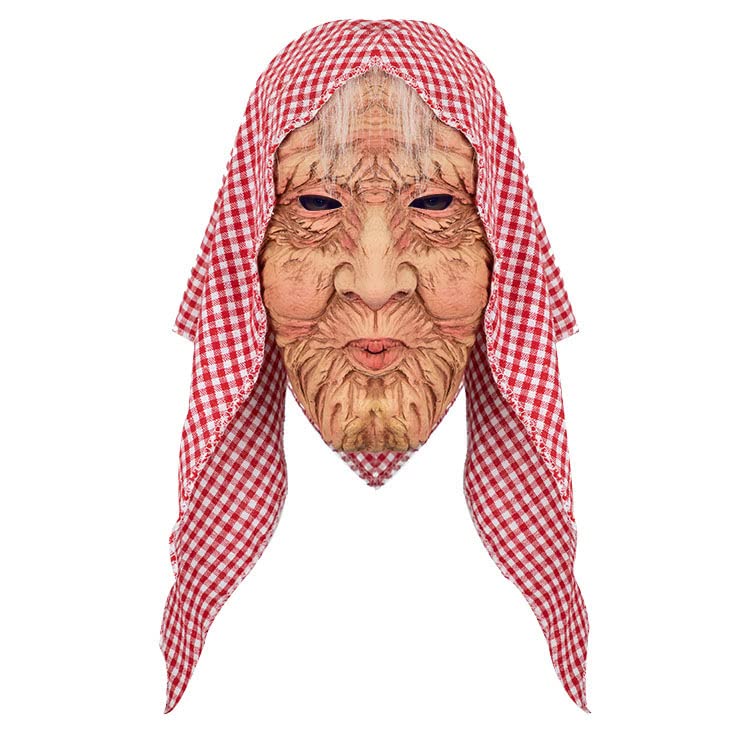Ratdlyz Smiling Demons White Old Witch Green Creepy Old Hag Mask with Hair Hat Horror Wizard Dress Up Simulation Face Cover Scariest Creepy Terror Face Decoration Cosplay Props Party Accessory