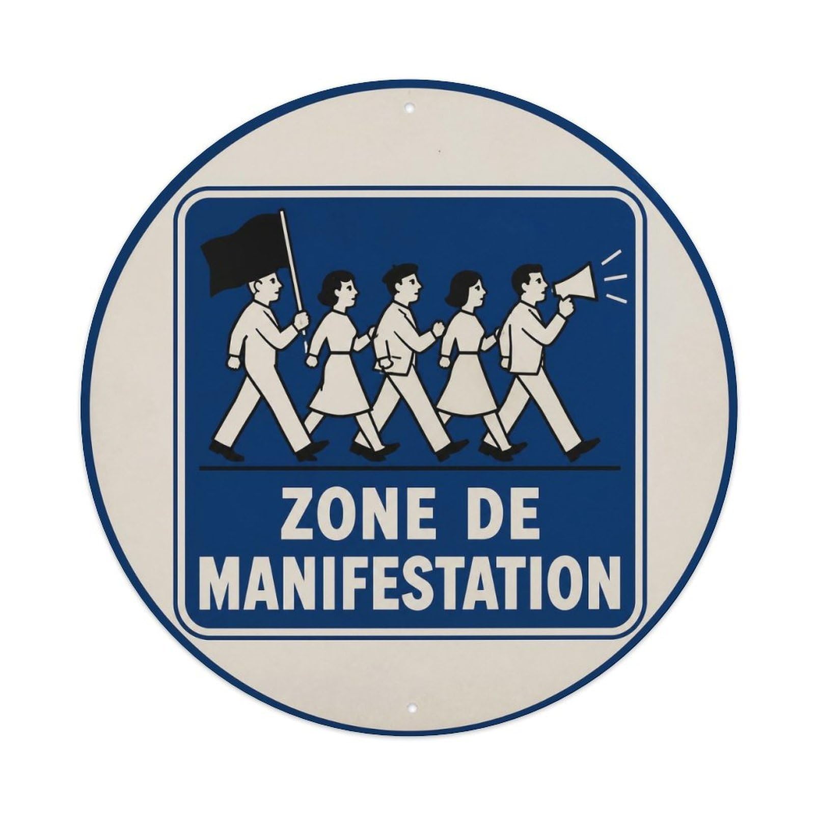 Olyhtr 8X8inch Classic Style Demonstration Zone Polite Warning French Rustic Badge Metal Tin Sign