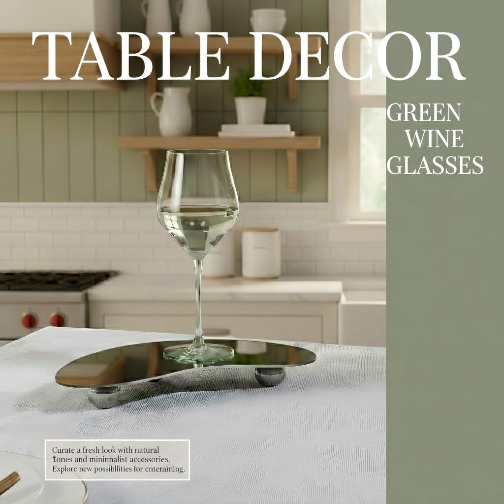 Hand Blown Mint Green Wine Glasses Set of 6 – 16oz Tulip Lead-Free Crystal Stemware – Elegant Soft Green Colored Glassware for Modern Dining, Weddings & Gifts