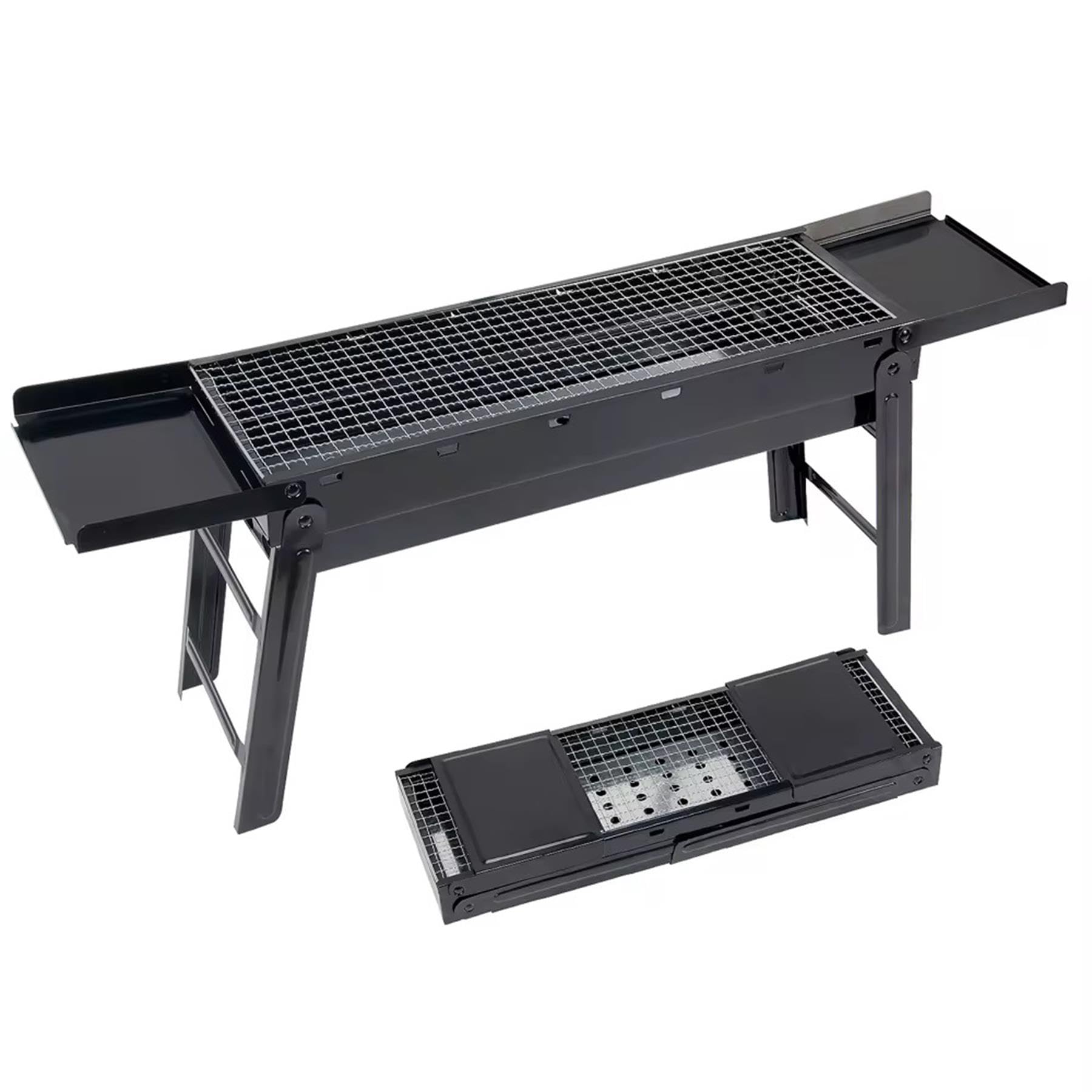 Stainless Steel Portable Charcoal BBQ Grill with Foldable Trays – Lightweight Folding Barbecue for Garden, Patio, Travel, Camping & Picnics – Easy Setup, Ash Tray & Oil Drip Design