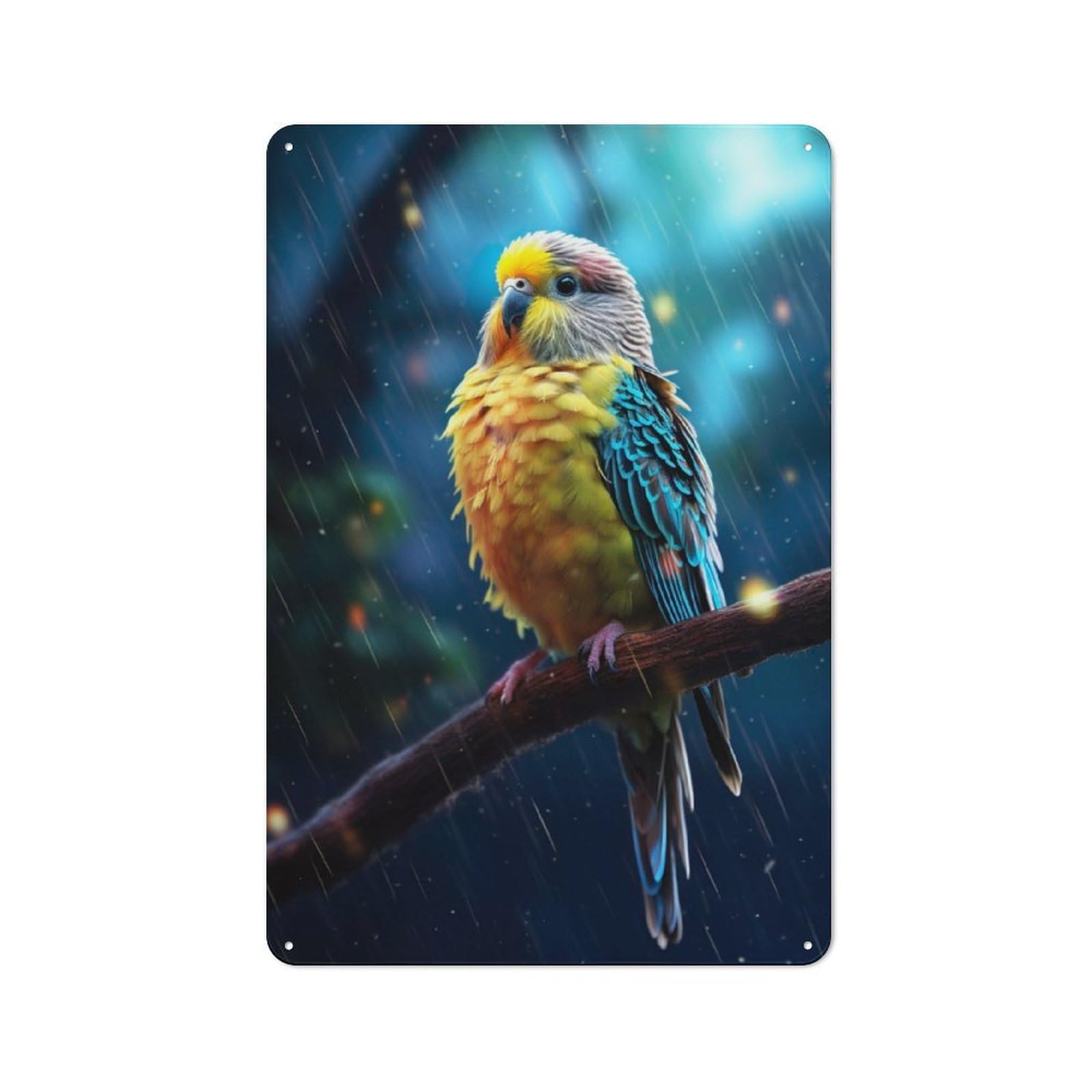 Junmoney Epic Rainy Budgie Bird Tin Sign 30X20cm With For Bar Or Restaurant, Retro Decor, For Garage, Workshop And Man Cave Decoration