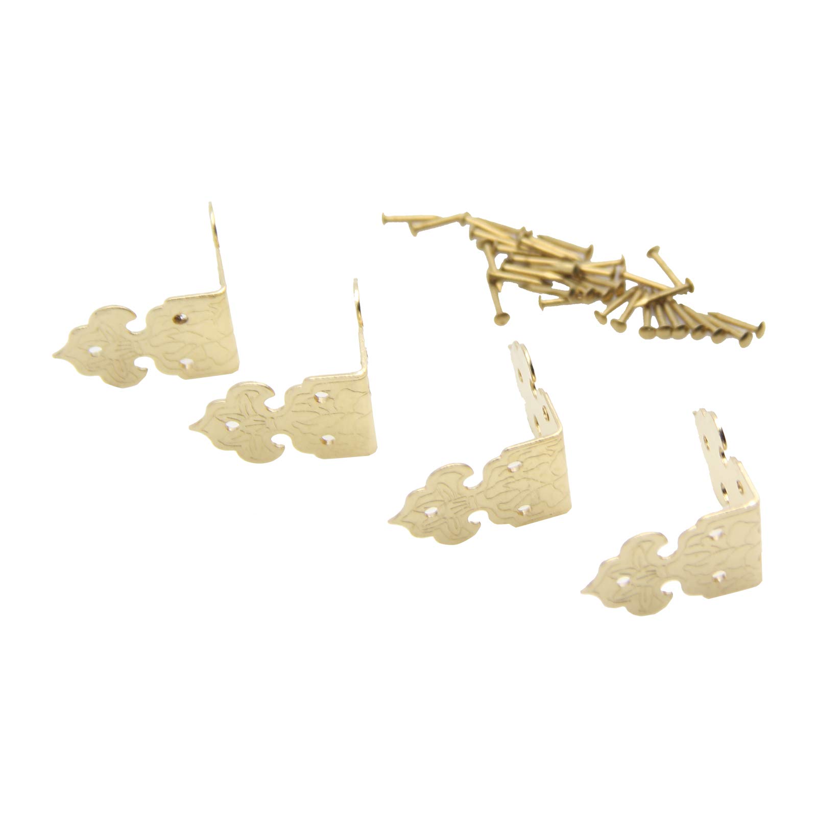 0.98x0.7 inch Vintage Corner Protectors (4Pcs) Metal Box Corner Protector Corner Brace with Mounting Screws for Furniture Jewelry Box Decoration Edge