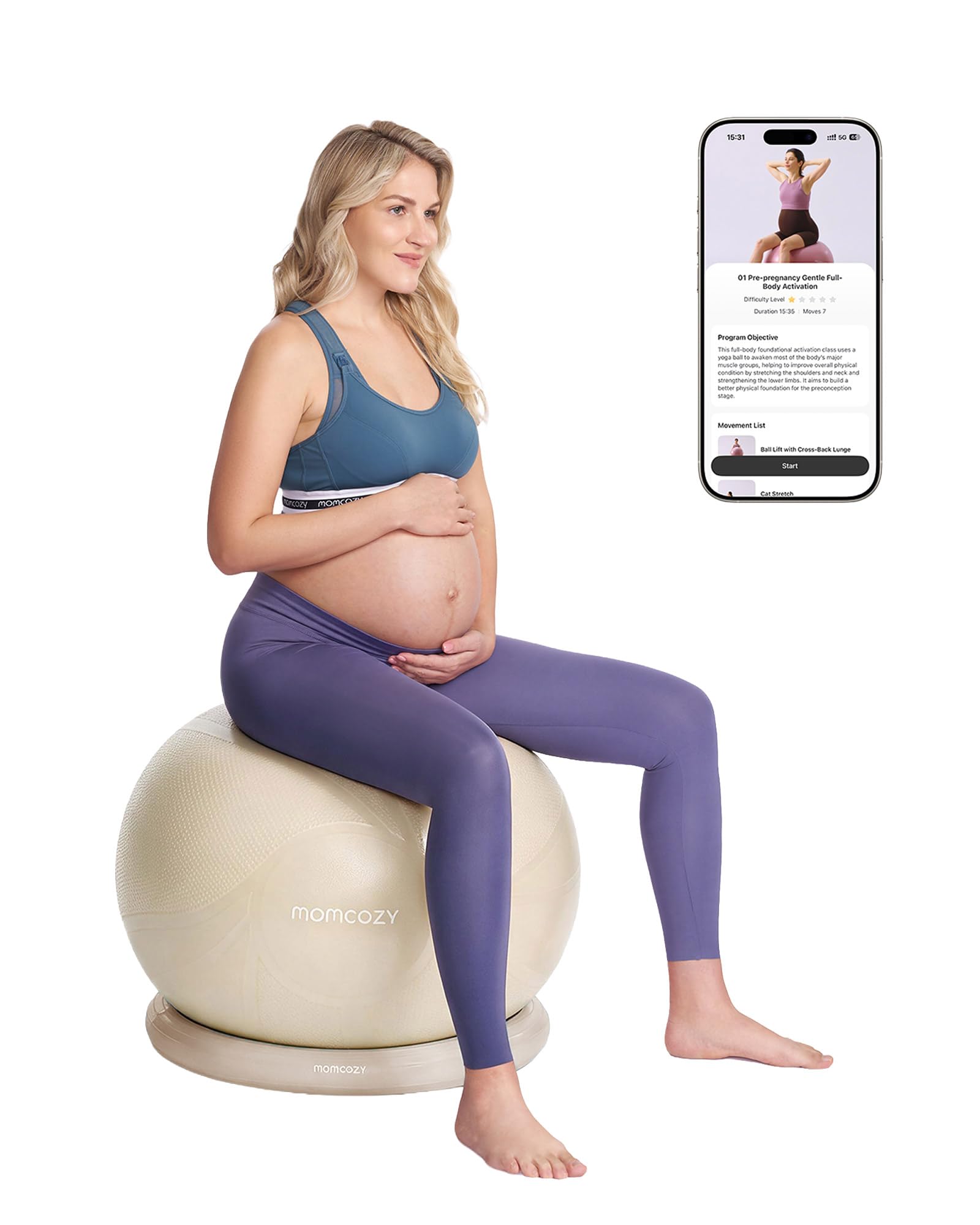 momcozy BirthEase Pregnancy Ball Set with App Full-Journey Courses 65cm