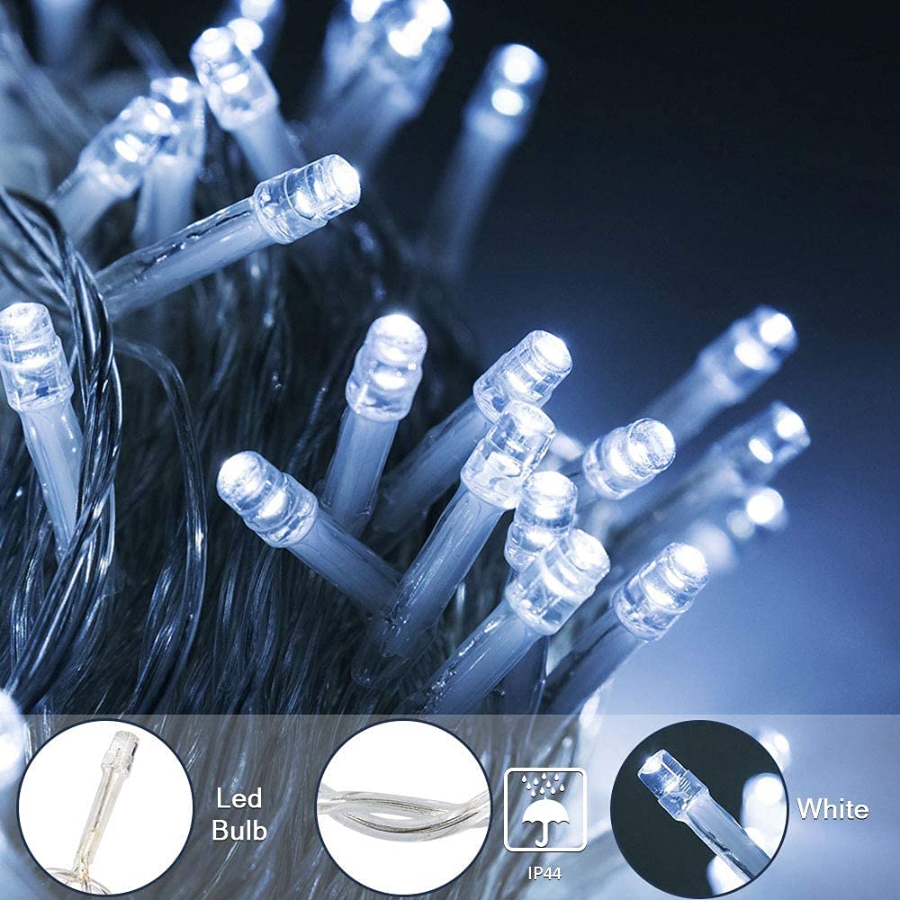 BLOOMWIN Guirlande Lumineuse Noël 100m 500LEDs IP44 Blanc Froid | Lumière Décoration Extérieure et Intérieure，8 Modes，Fête， Sapin de Noël, Maison ，Chambre ，Jardin ，Terrasse