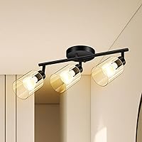 Vista 14 de BoostArea Lámparas de baño de 3 luces, modernas luces blancas de pared con pantalla de vidrio transparente, luz de techo flexible para espejo
