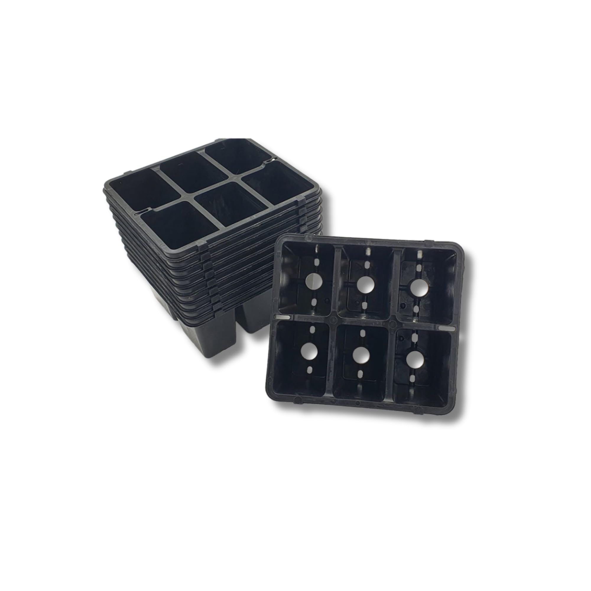 Gro Garden Products Seed Tray Propagator - 6 Multi Cell Plant Trays - Reusable Root Trainers - Seed Pot Plastic Trays for Plants - Pack of 10 - 19.5cm x 18cm x 8cm Black Potting Tray