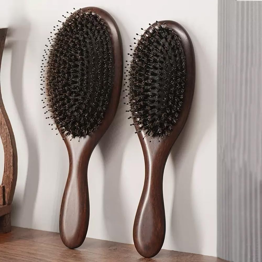 Cepillo de pelo de cerdas de jabalí, cepillo de paleta de cerdas de jabalí 100% puro for mujeres, hombres, cabello fino, fino, largo, rizado o cualquier tipo de cabello, restaura el brillo y la textur