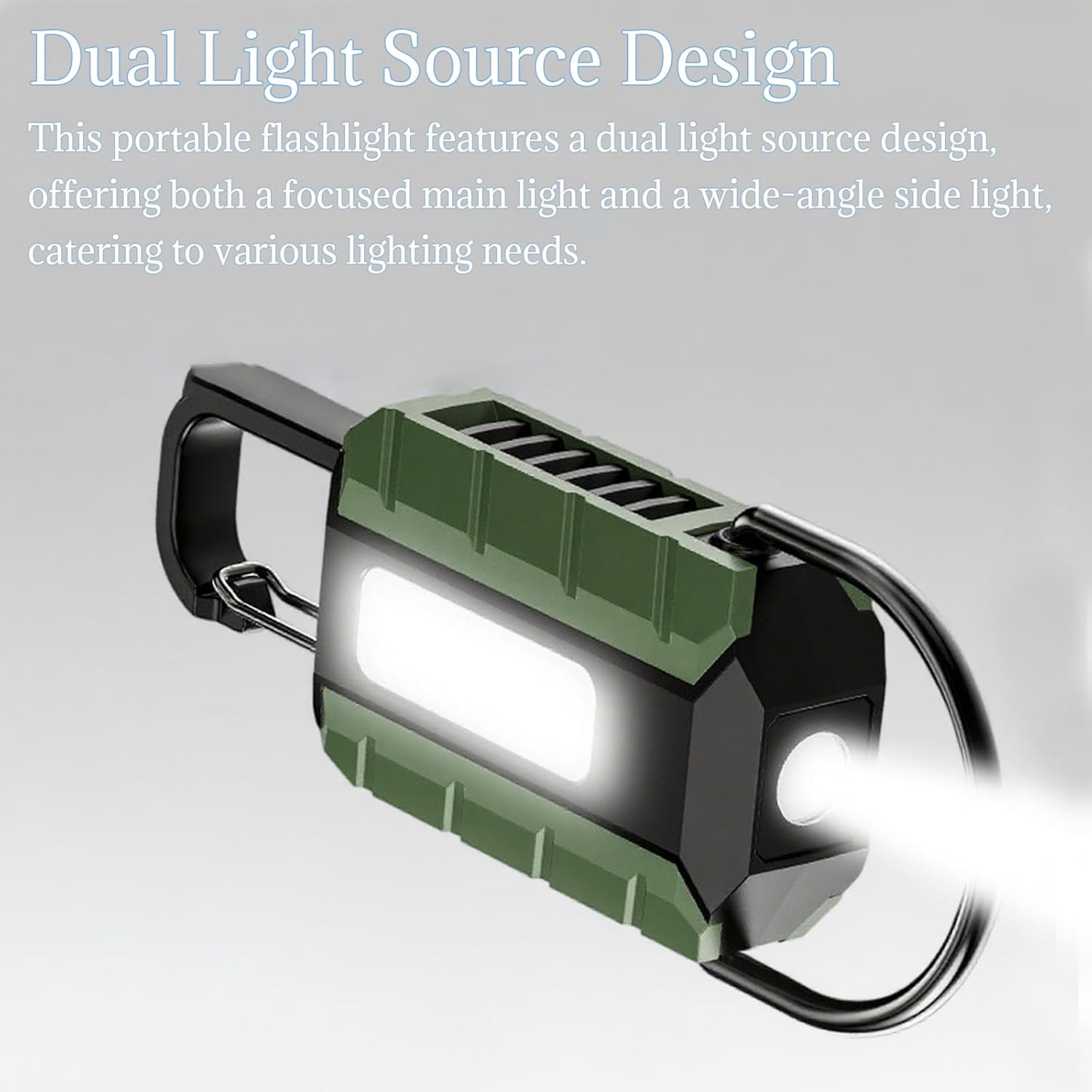 Rechargeable Carabiner Keyring with Lamp - Keychain with LED Flashlight with Multiple Modes for Outdoor Activities (Green)