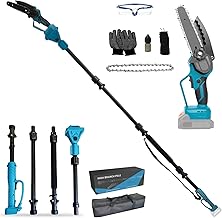 Akku Hochentaster Ast Kettensäge Profi-Astsäge kompatibel mit Makita 18V, 6 Zoll Bürstenlose 2 in 1 Astsäge mit Teleskopstiel und Teleskop Elektro Hochentaster Astsäge Arbeitshöhe 4,5m (on Akku)
