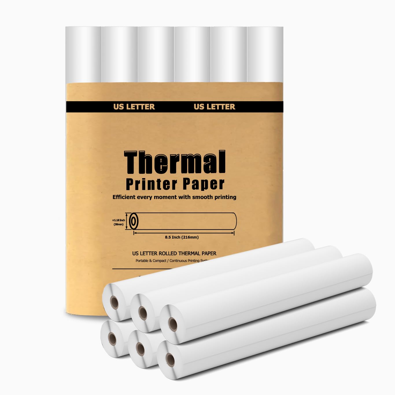 6 Rolls Thermal Paper 8.5’’ x 11’’ for Thermal Printer, Compatible with A285M/ N80/ PD-A4 Wireless Printer, Inkless Printers and Portable Printers Wireless for Travel