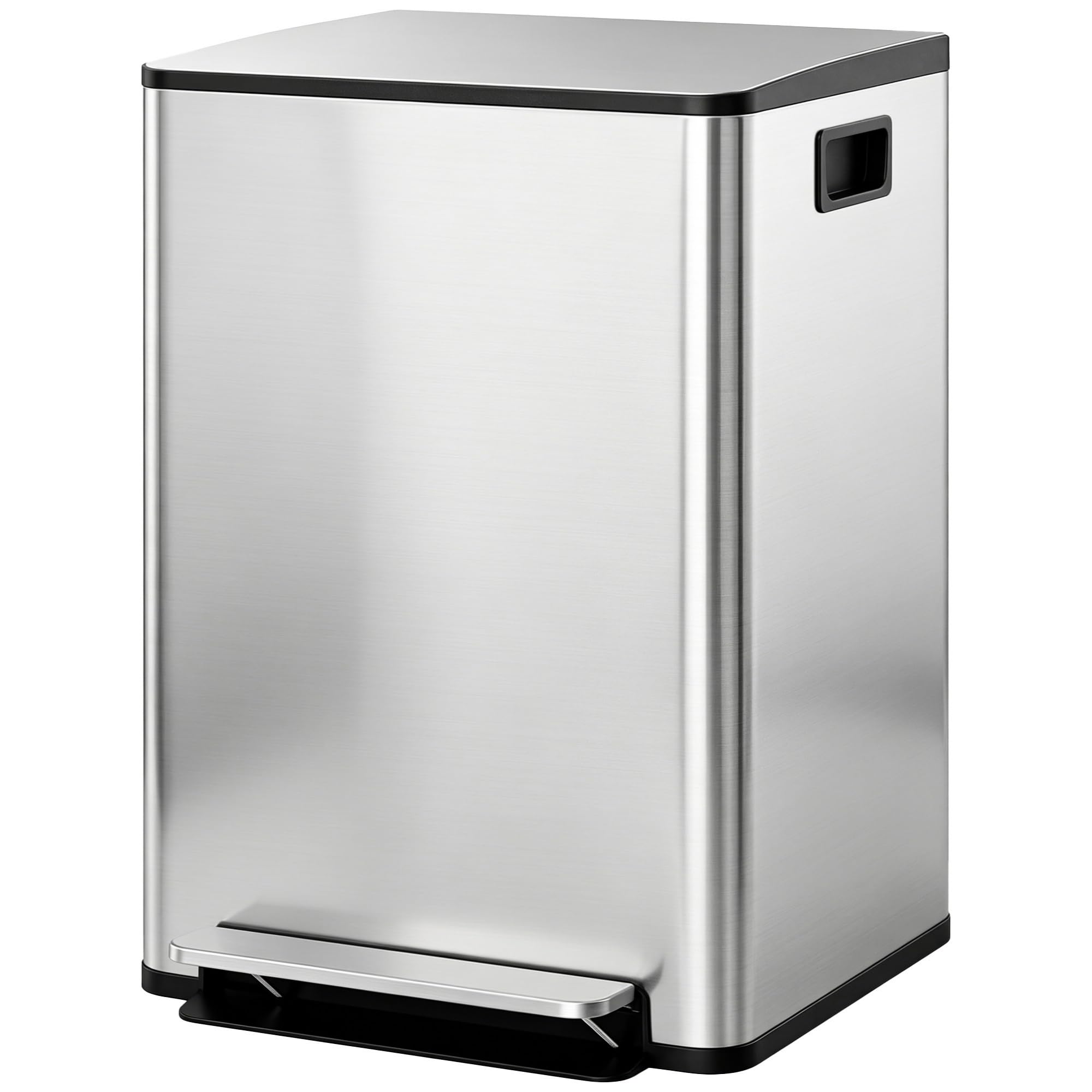 Homcom Silver 2 X 30L Double Kitchen Bin, Pedal Bin With Soft-Close Lid, - 47.7L X 37.5W X 66.8H Cm - Stainless Steel, Plastic
