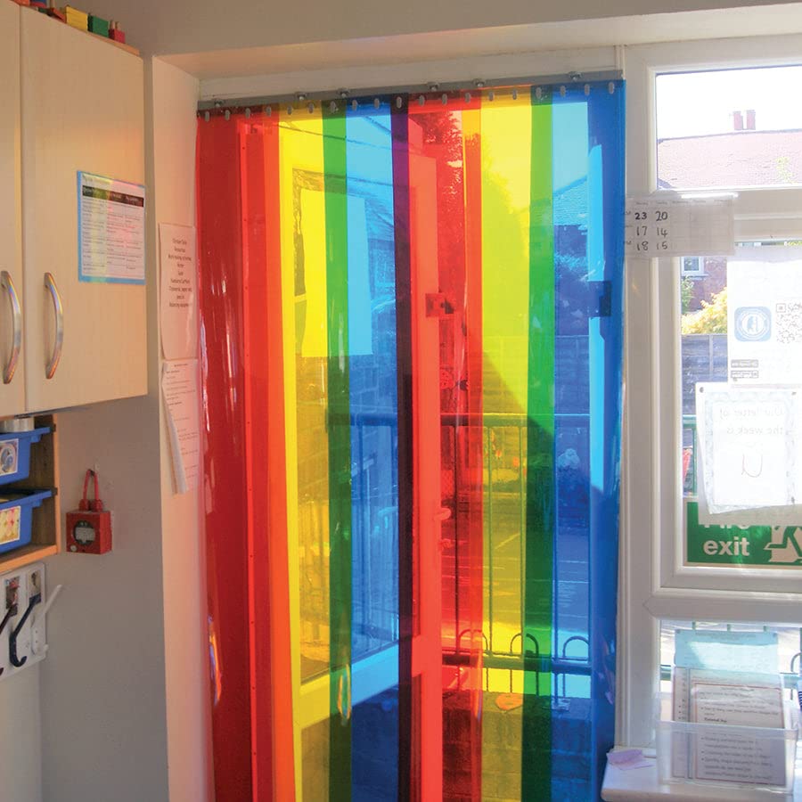 School Free Flow Rainbow - PVC Strip Curtain Kit - 200mm x 2mm - 1.1m(w) x 2m(h) Ideal for Schools and Nurseries