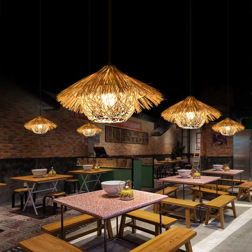 Lámpara Colgante De Bambú, Lámparas Artesanales Decorativas Japonesas Lámpara Colgante Boho De Ratán Tejida A Mano, para Comedor Salón Dormitorio Cocina Granja Pantalla Tejida De Bambú