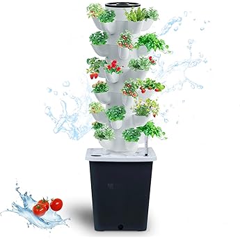 Hydroponics Growing System,30-Plants Indoor Vertical Tower Garden System Kit with Hydroponic Planter Gift for Gardening Lover, White