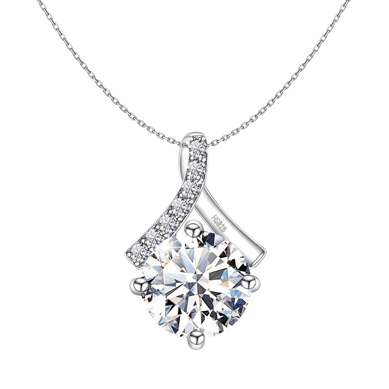 Womens 925 Silver Classic Drop Crystal Solitaire Pendant & Chain| 92.5 Sterling Silver And Diamond Like Brilliance Sparkling Zirconia | Lovely Gift - Classic Drop-image-9