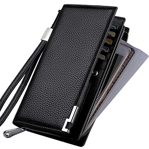 Huztencor Long Wallets for Men Leather RFID Blocking Bifold Wallet with Zipper4