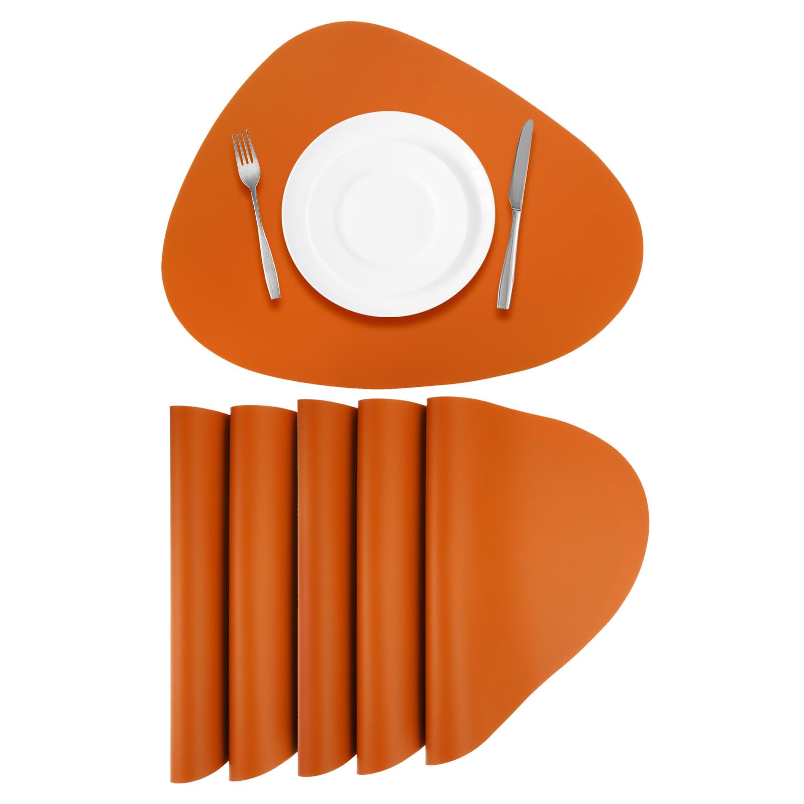 sourcing map 6 tovagliette in ecopelle per tavolo da pranzo, in pelle PU, a forma di goccia, resistenti al calore, impermeabili, resistenti all'olio, tovagliette da cucina, arancioni