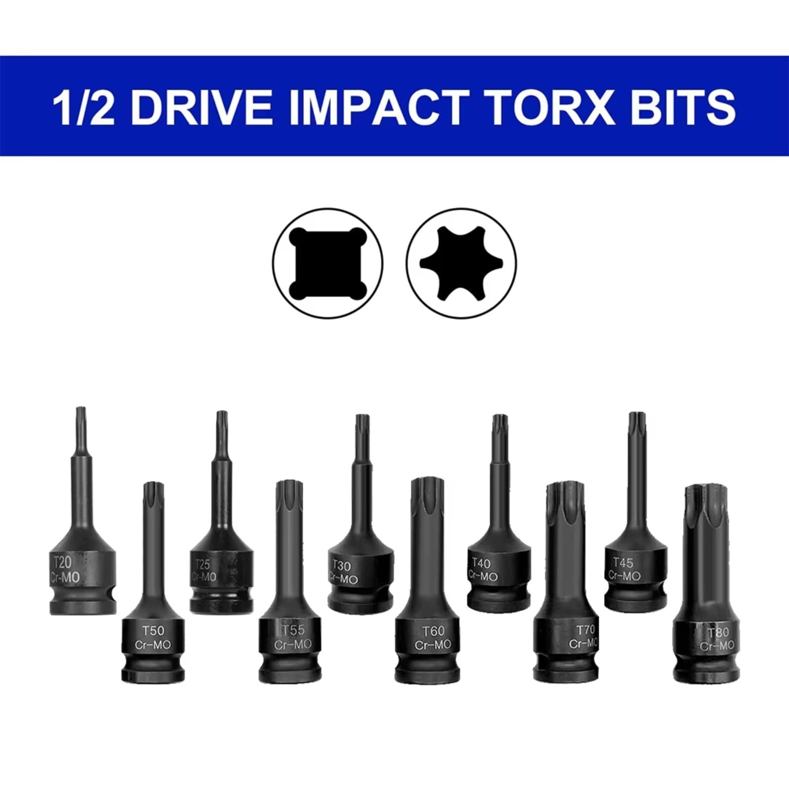 Juego de llaves de trinquete Juego De 10 Uds De Tuercas De Impacto Torx Hex Sping Star Bits De 1/2 Pulgadas T20-T80 Con Estuche De Almacenamiento Para Reparación