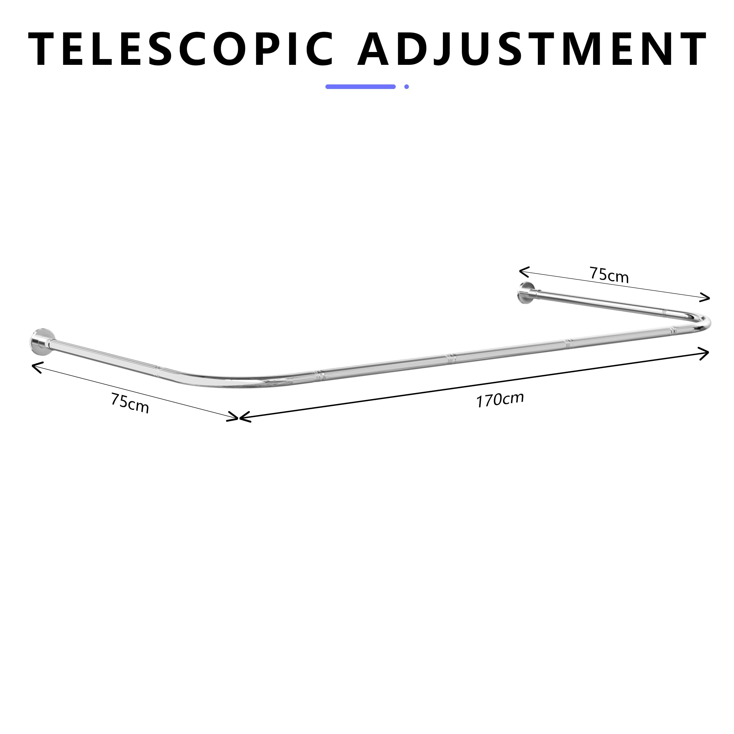 YOFOQ Shower Curtain Rail, U-Shaped, Adjustable Shower Curtain Rod 75x190x75 cm - Image 2
