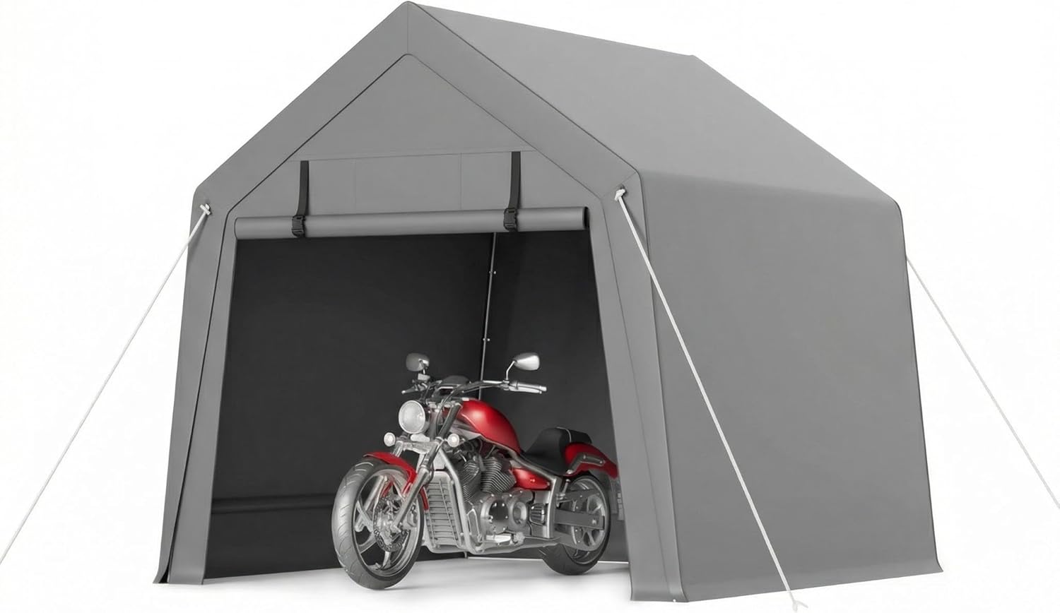 GarveeHome 6 x 8 Ft Carport Storage Shed, Portable Garage with Roll-Up Zipper Door, Heavy Duty Waterproof Tarp, Storage for Motorcycle, Bike, Firewood, Garden Tools, Grey