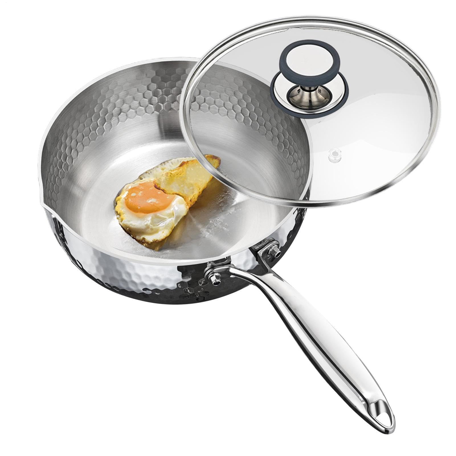 Cazo De Salsa Recipiente de Acero Inoxidable con Asa y Pico Vertedor | Cazo Pequeño Para Vapor Y Salsas Cocinar, Freír, Cocción Lenta, Hervir, Sopas, Comidas Saludables, Compatible Con Inducción