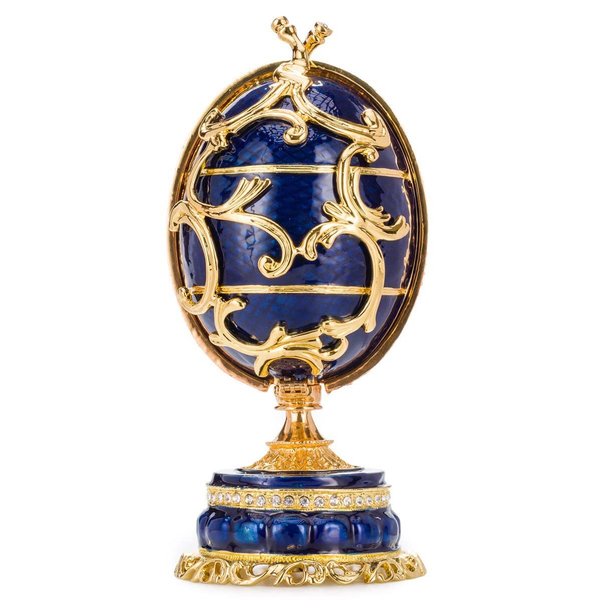 danila-souvenirs Jajko muzyczne w stylu Faberge, Szkatułka na biżuterię Kwiaty wiosenne z koszem kwiatów, 16,5 cm, niebieskie