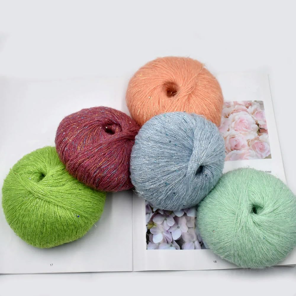 Hand Knitting Hilo， 10 Uds. De Hilo de Tejer Mohair de 500g, Hilo de Ganchillo Esponjoso de Punto a la Moda, Hilo de Lana de Encaje Suave, suéter, Chal, Cuentas, Hilos Mohair(19)