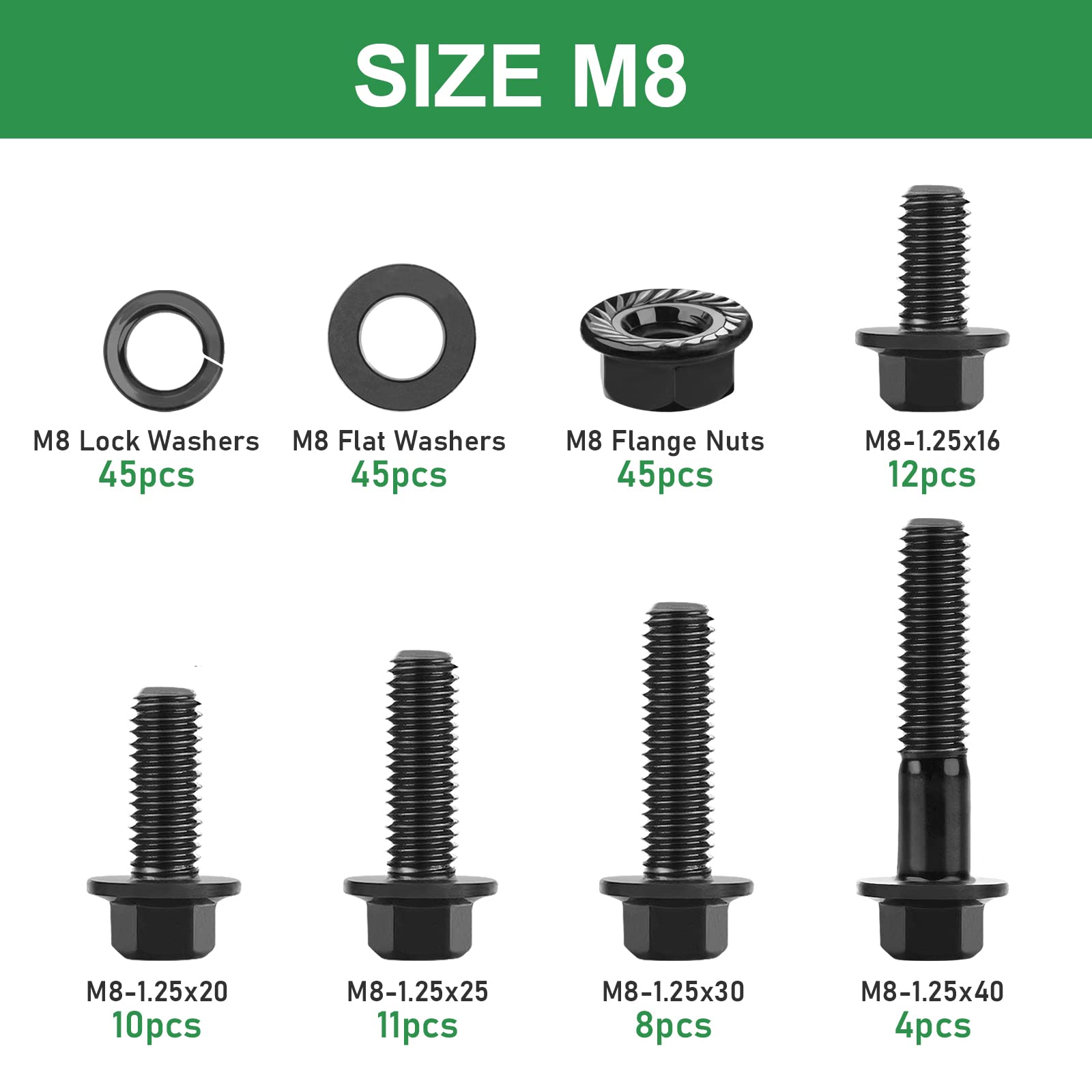 Snapklik.com : FOLIV M8 X 1.25 Bolt, 180PCS M8 Flange Hex Head Bolts ...