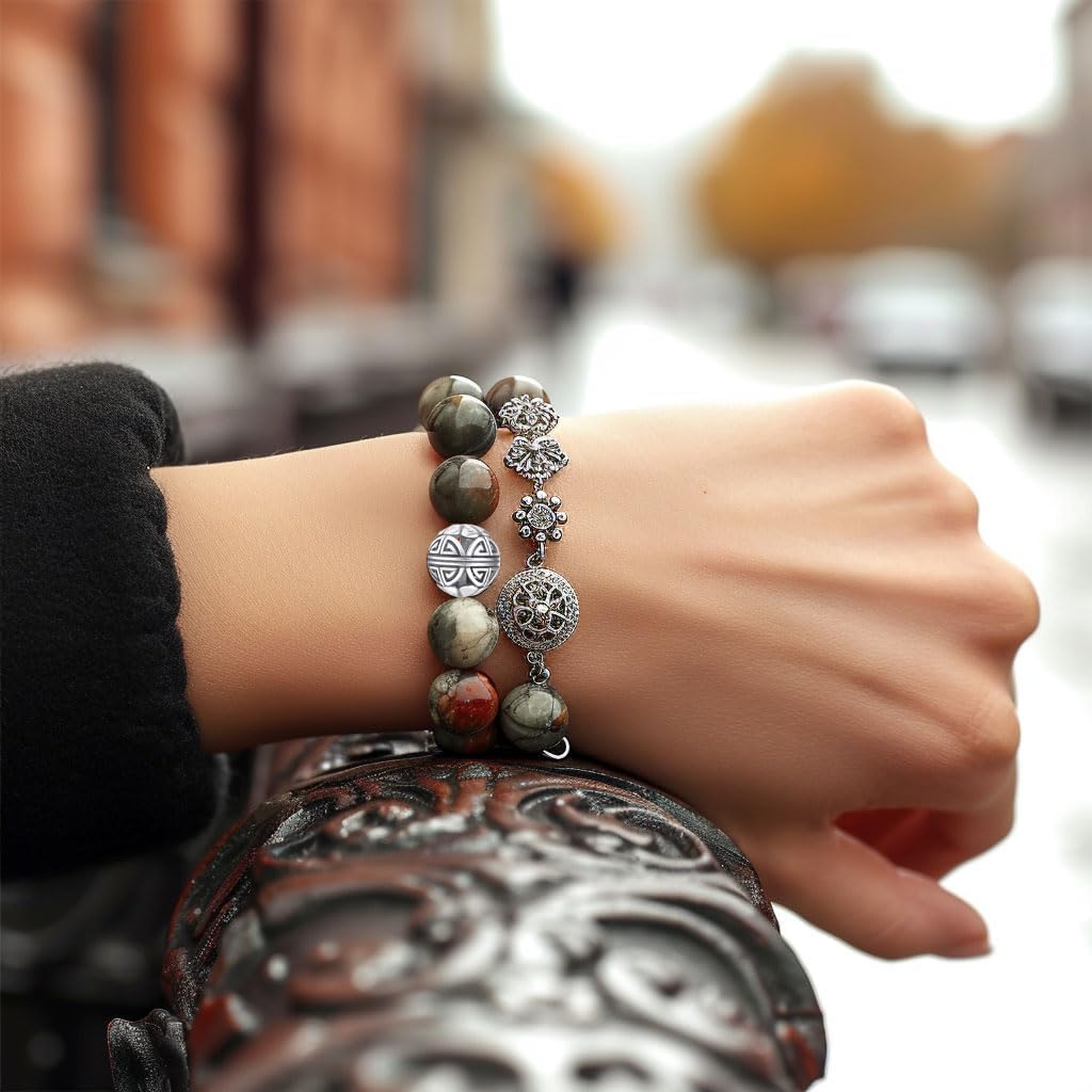 Healing Crystals Beaded Bracelets for Womens Natural Gemstone 8mm Beads Stretch Bracelets with 925 Sterling Silver Double Happiness Pendant - Image 6