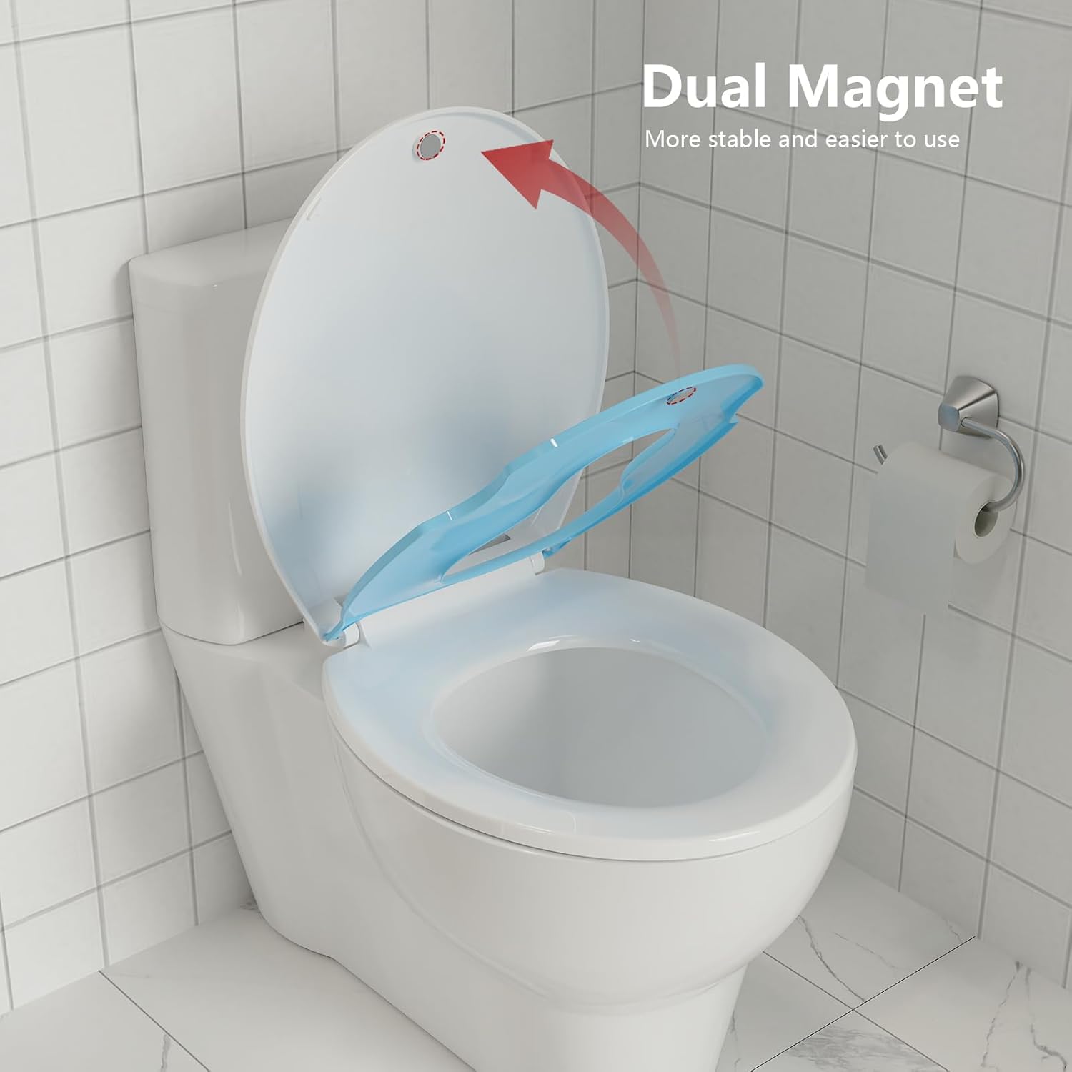 Toilet Seat Round,Toilet Seat with Toddler Seat Built in, Potty Training Toilet Seat Round Fits Both Adult and Child, with Soft Close, Easy Install and Clean - Round White and Blue