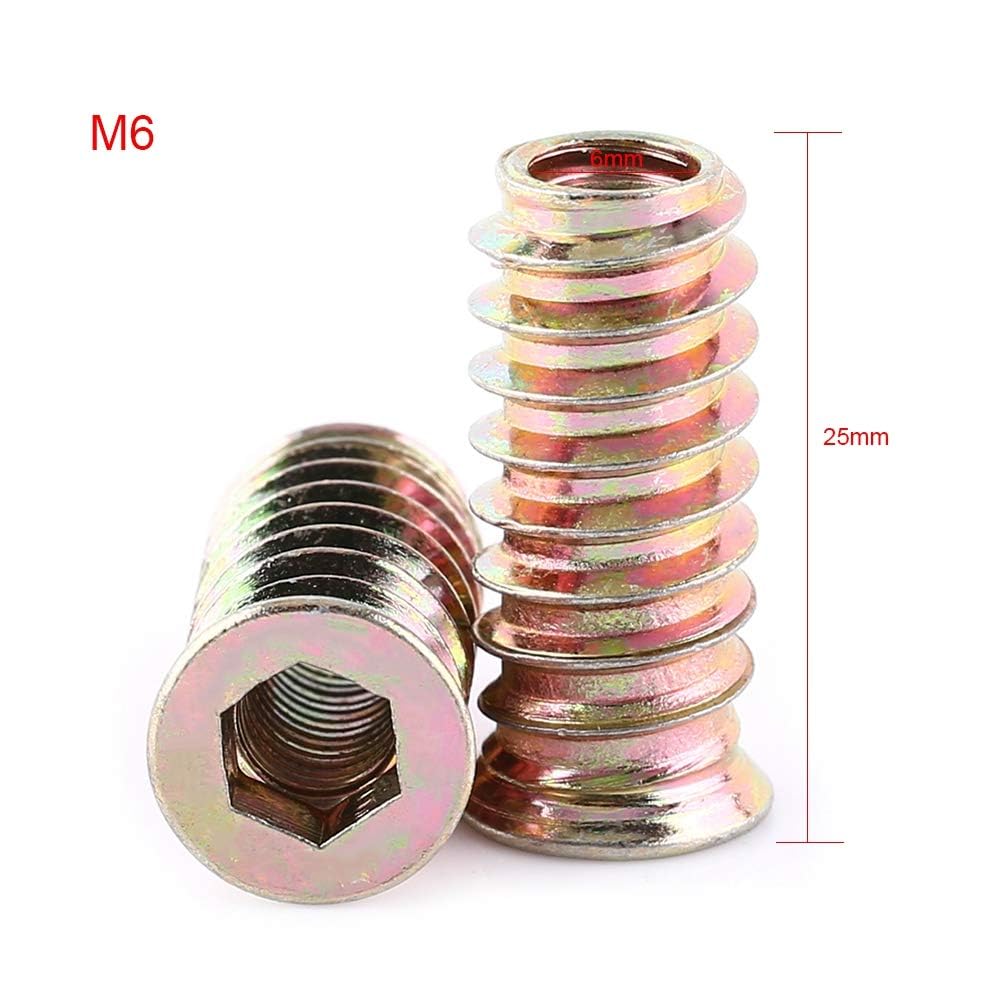 TOP-VIGOR 20Pcs Threaded Insert Nuts for Wood M6*25 Insert Hex Socket Nuts, Flanged Hex Socket Screw - Image 2