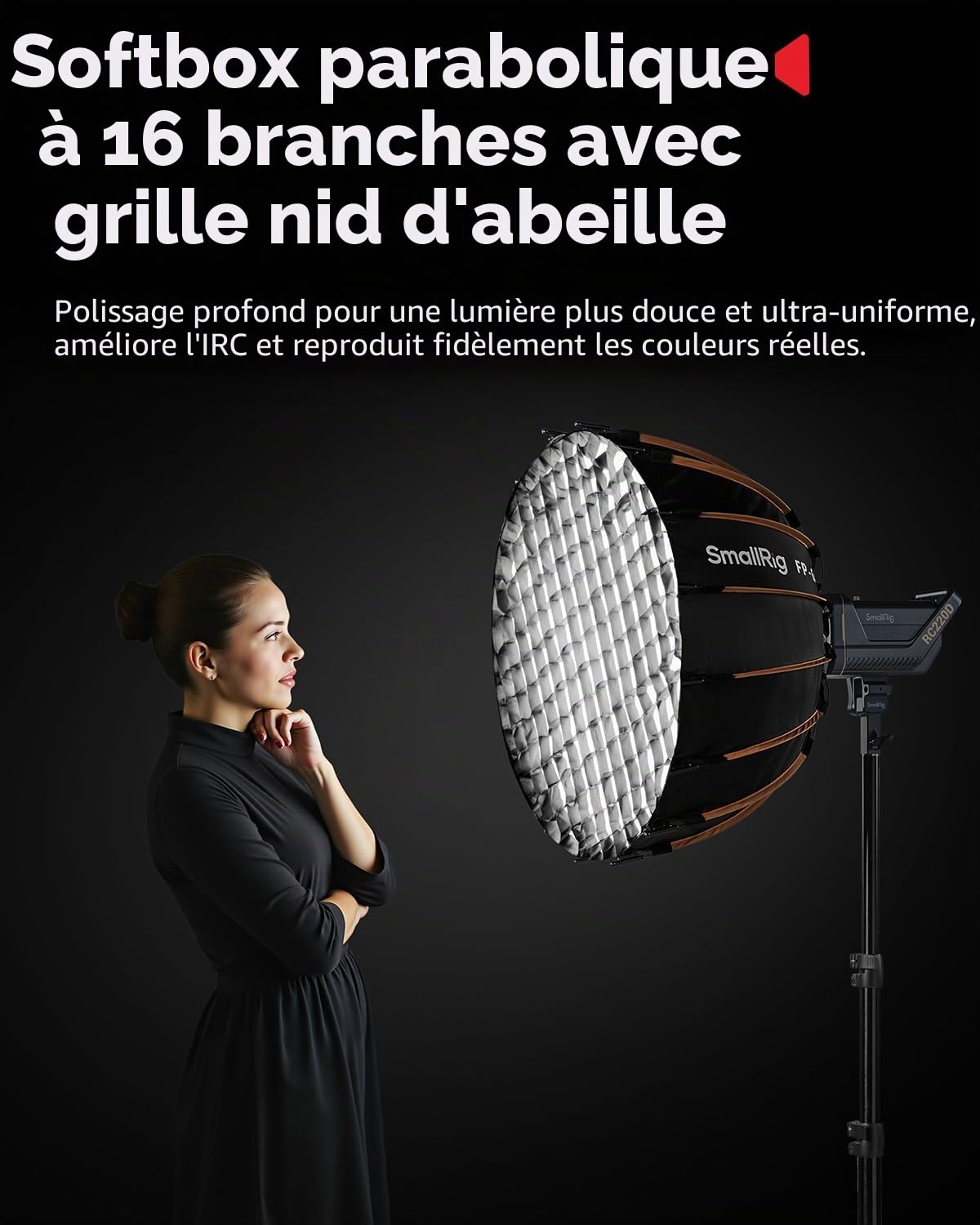 SMALLRIG Softbox Parabolique FP-60 23,6" avec Monture Bowens, Dégagement Rapide avec Grille en Nid d'abeille et Diffuseurs, pour SMALLRIG, pour Neewer, pour Godox, pour Aputure - 5396