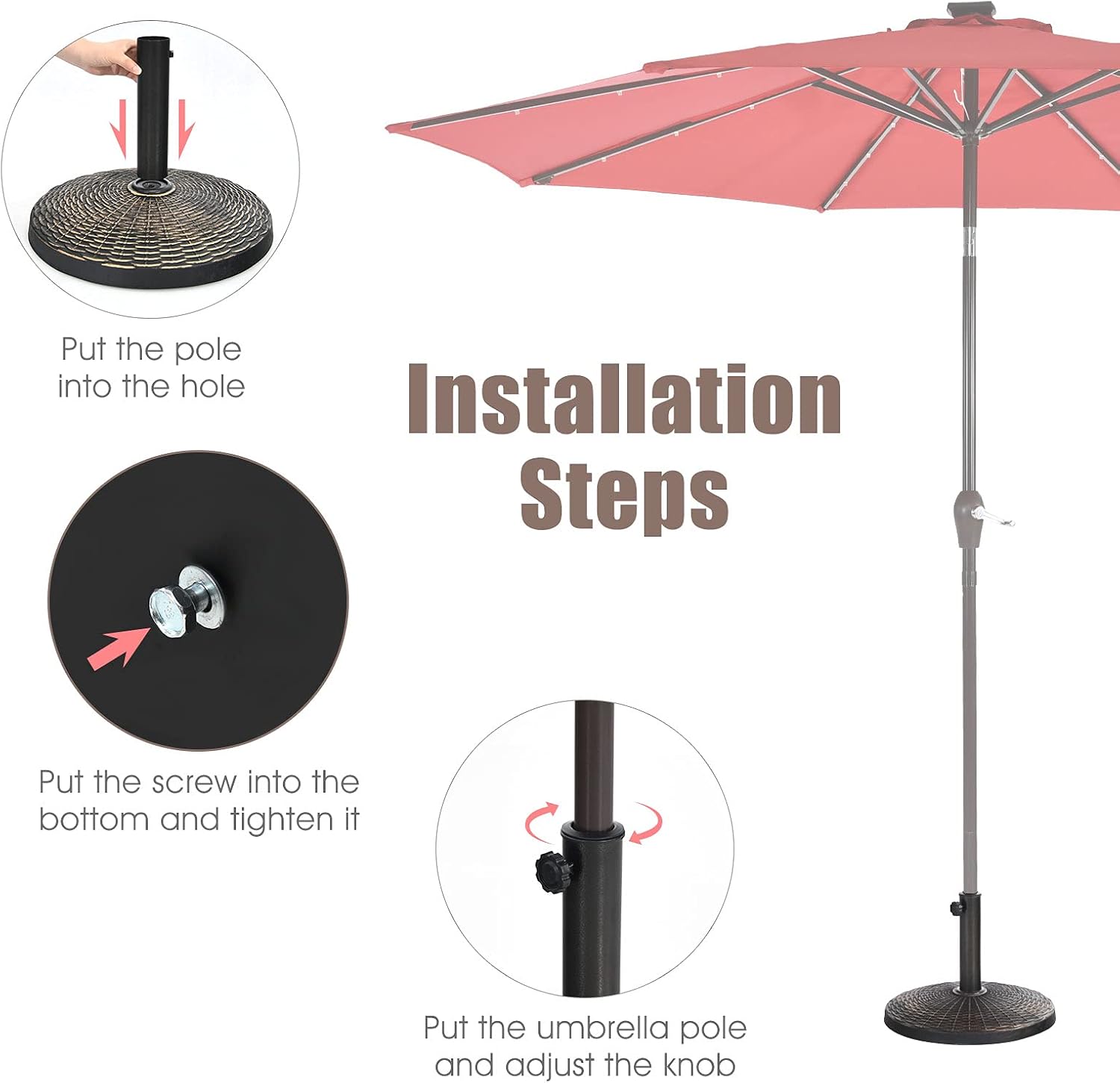 Giantex 22 lbs Patio Umbrella Base, 18 Inch Round Outdoor Umbrella Stand for 1.5'' or 1.9'' Diameter Pole, Heavy Duty Market Umbrella Holder for Garden Beach Yard Poolside Lawn, Bronze