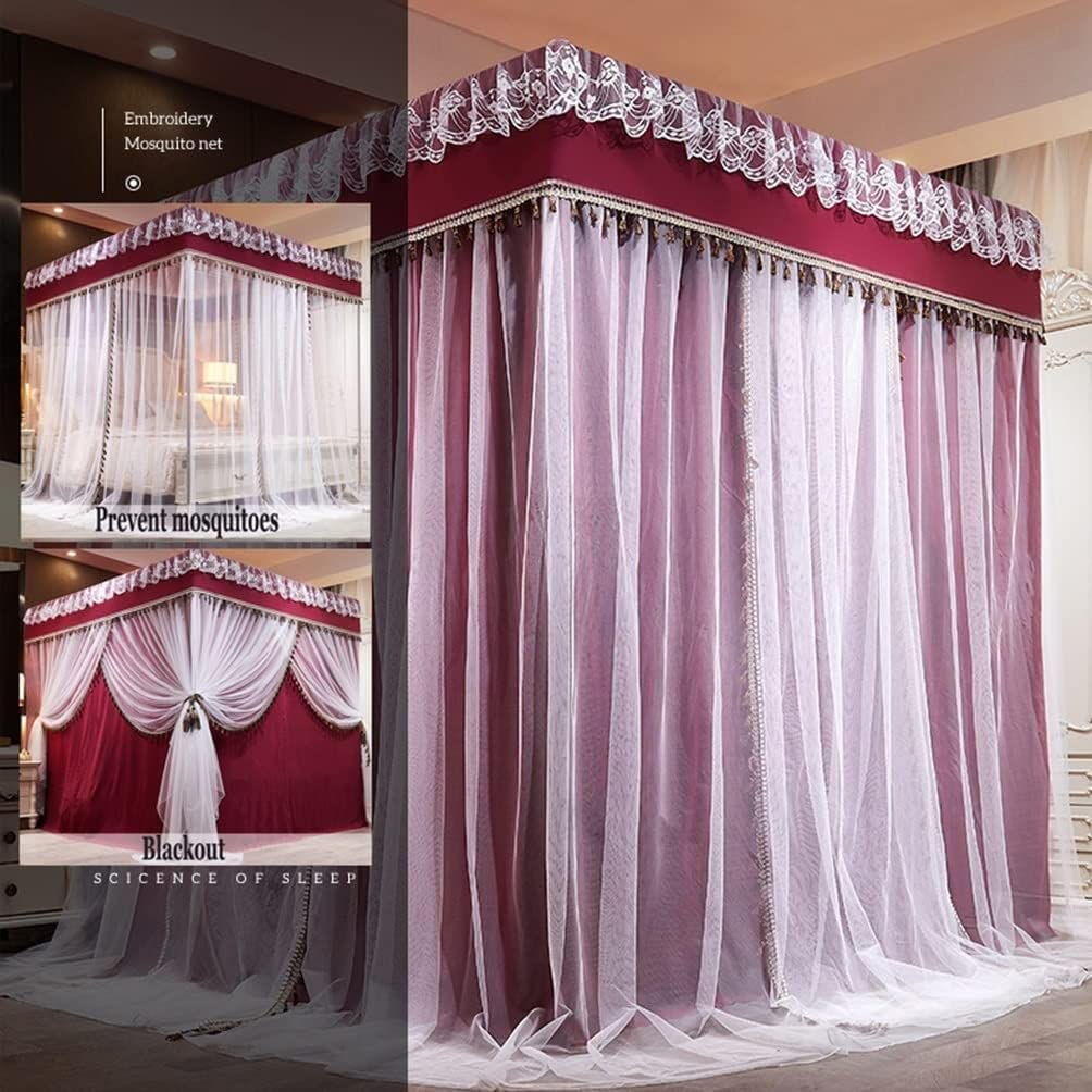 Słupki narożne w europejskim stylu dworskim Twin Queen Deluxe zasłona na łóżko i zestaw moskitiery (kolor: niebieski-3, rozmiar: 180 x 220 cm) (kolor: czerwony-1, rozmiar: 150 x 200 cm)