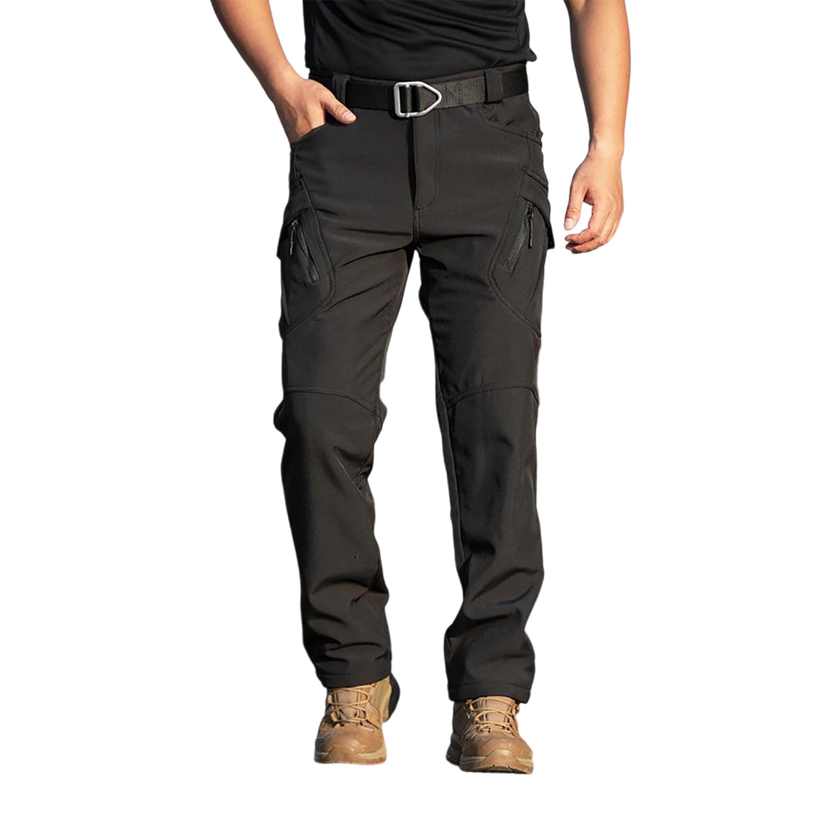 Fleece Lined Cargo Pants Men Winter Insulated Construction Work Pants Tactical Waterproof Pant with Pockets