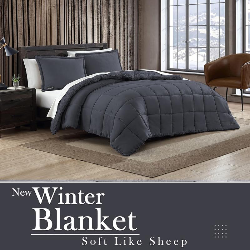Image of BSB HOME Winter Bedding Set - Cozy, Warm, and Plush for Ultimate Comfort 500 GSM Hevay Winter Blanket with Woollen King Size Pillow Covers, Color- Grey