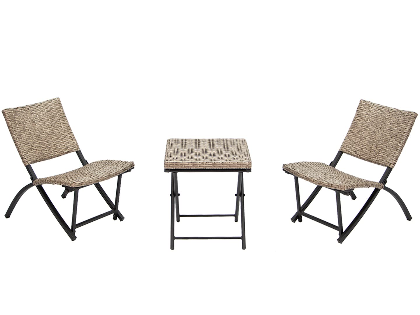 N&V Small Folding Wicker Patio Furniture Rattan Conversation Chairs