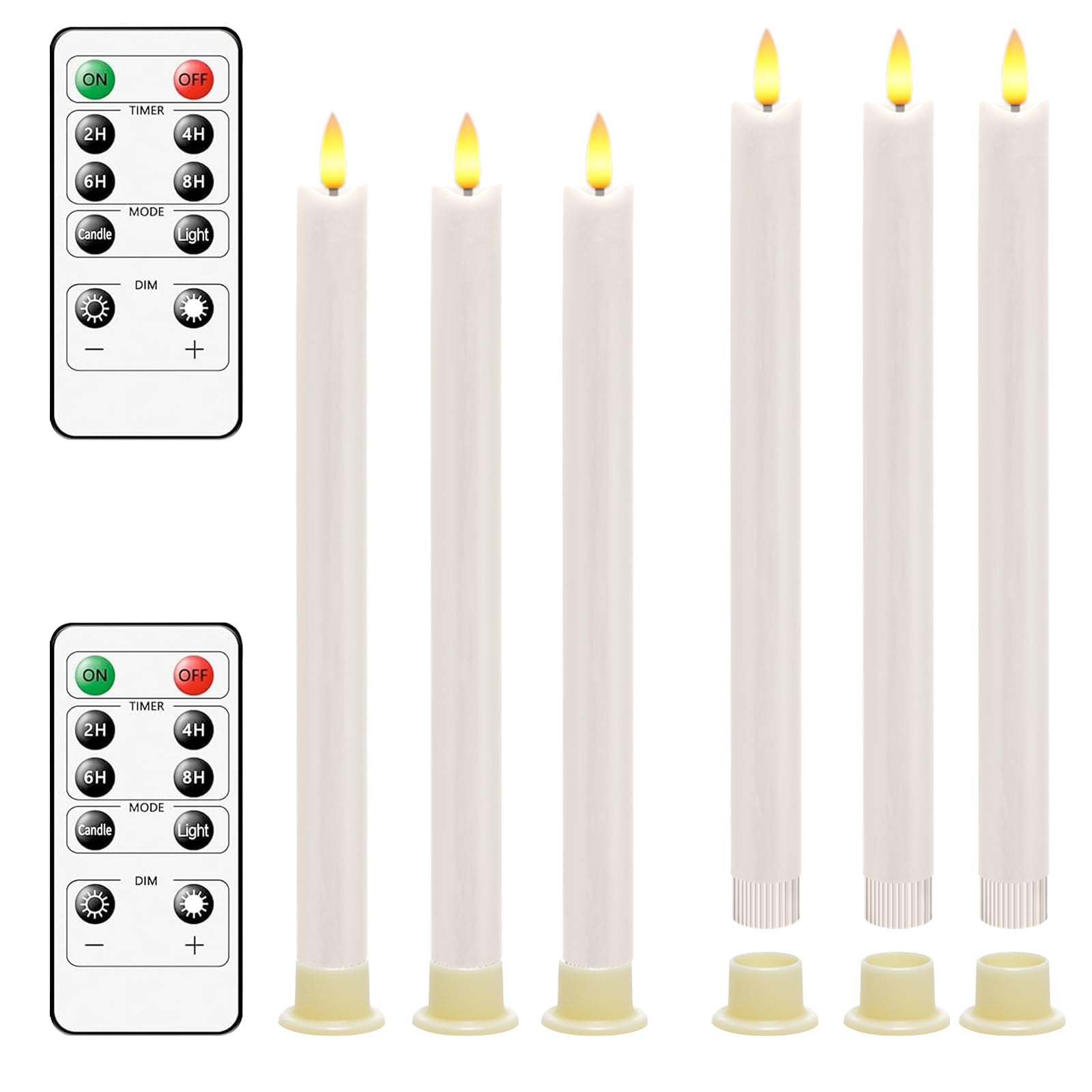 PinnWaa Flameless LED Taper Candles, 6 Pack, Real Wax, Remote Timer, Ivory — image 1