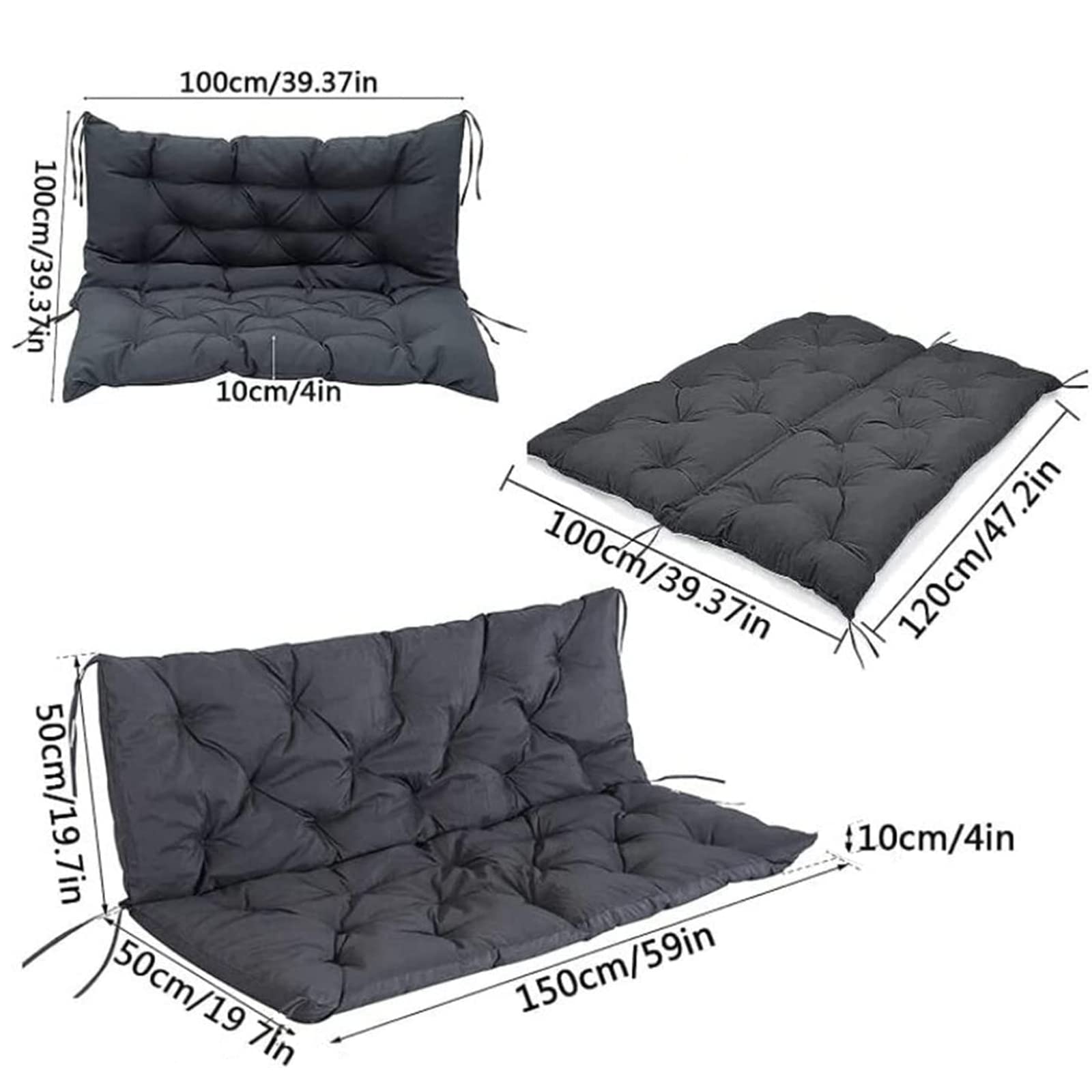 Cuscini impermeabili antiscivolo per dondolo da esterno con schienale e cravatte addensare 2 o 3 posti, cuscinetti di ricambio per mobili da giardino e patio, 120 x 100 cm