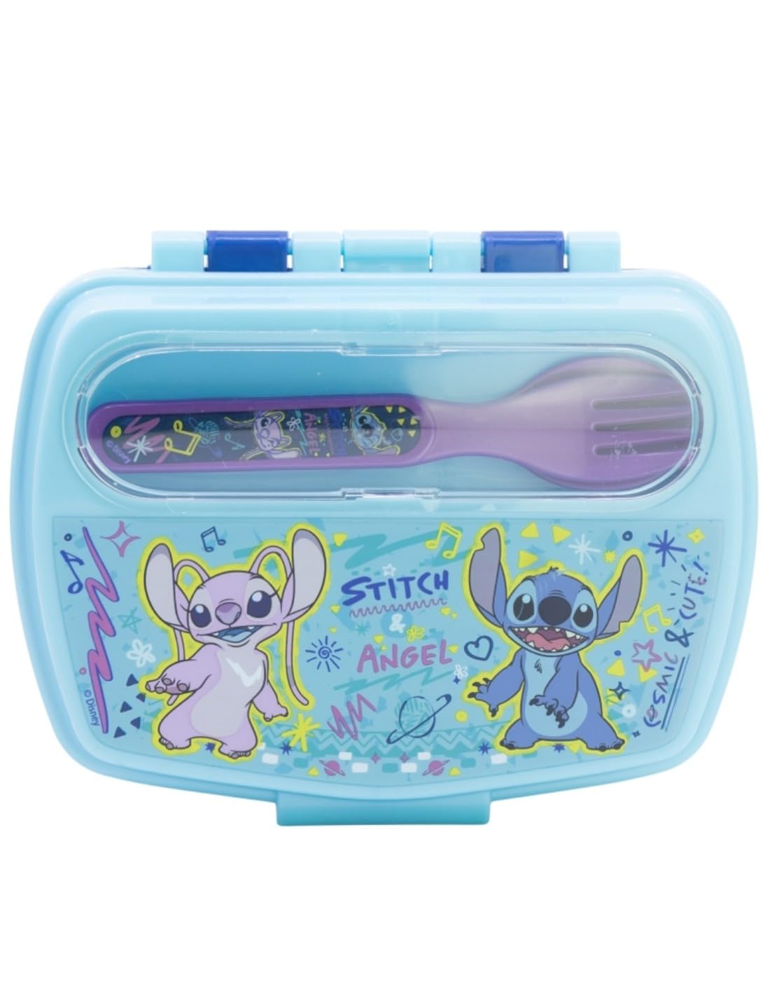 STOR Kids Lunch Box Stitch with Cutlery 1464ml - Rectangular Sandwich Container Plastic BPA Free for School and Snacks