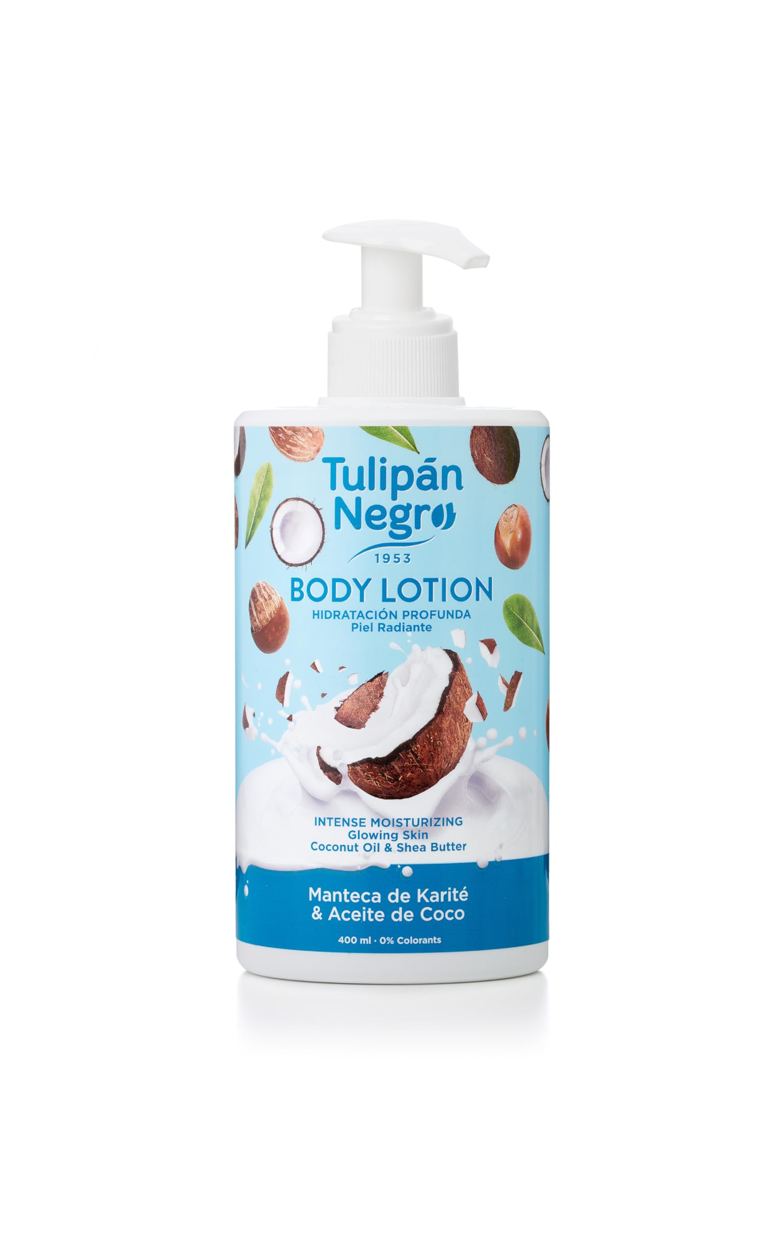 Tulipán Negro Loción Corporal Karité Y Coco, hidratación profunda 400 ml, piel radiante y efecto glow