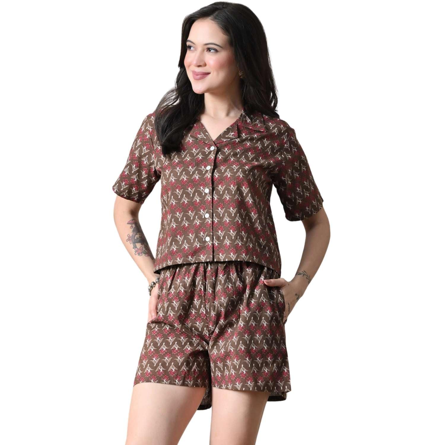 murli kurti Women Cotton Pajama Set Shirt & Shorts | Co-Ord Night Suit Soft Breathable Printed Sleepwear Lounge Wear Comfortable-picture-52