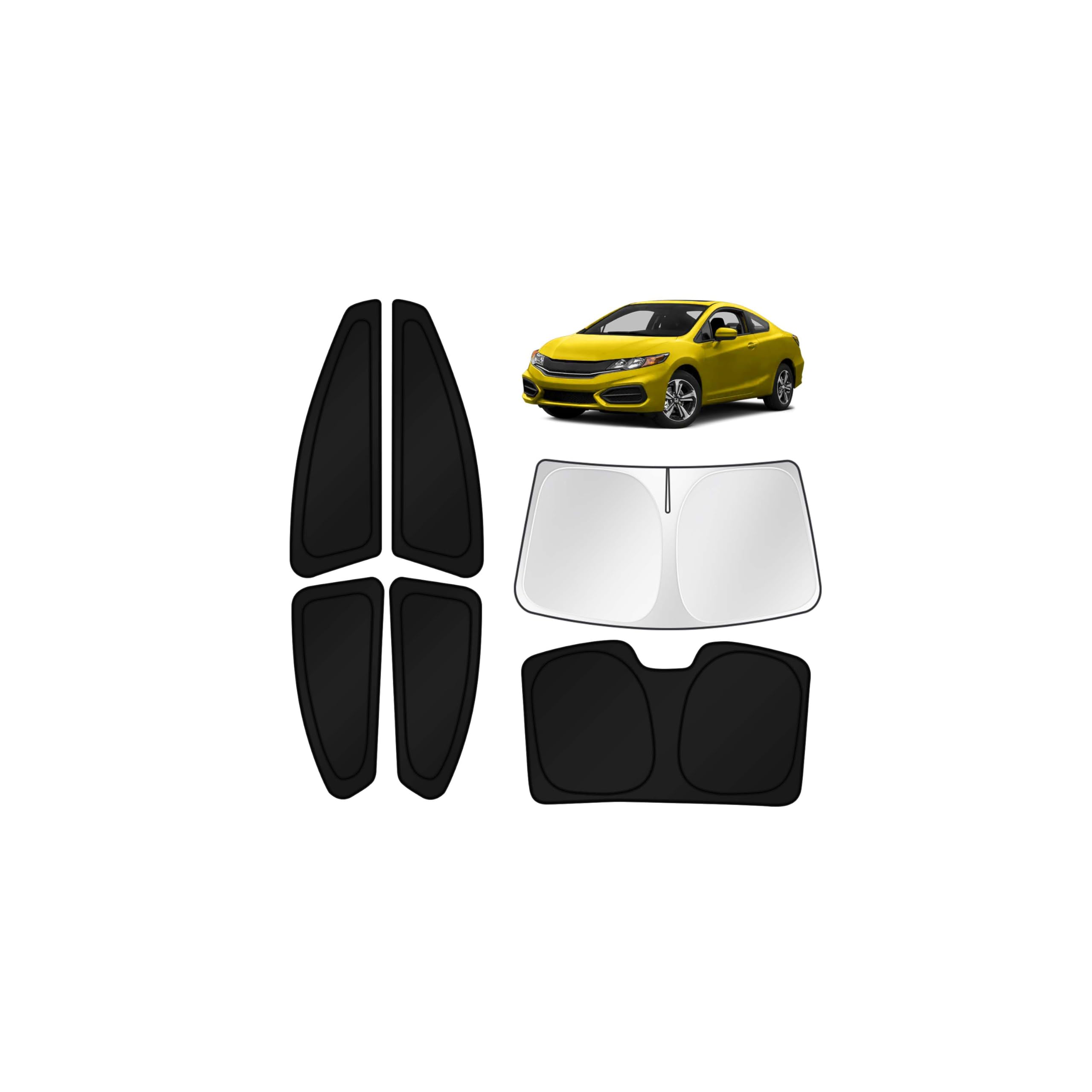 KUST Car Window Shades for 2012-2015 Honda Civic Accessories Windshield Sun Shade Side Rear Window Covers Sunshade Privacy Protection for Camping Blackout UV Block Full Set 6PCS