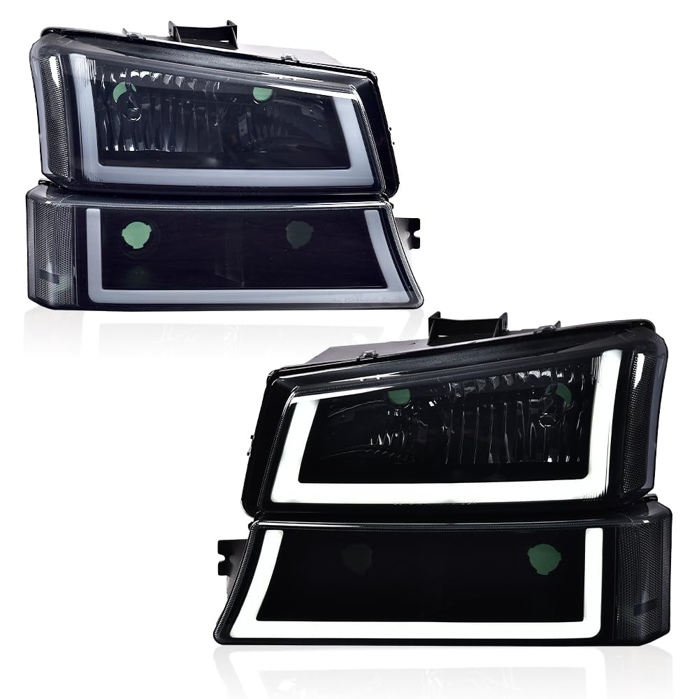 Photo 1 of GRAND ORANGE U LED DRL Headlight Assembly Compatible with Chevy Silverado 1500 2500 3500 HD Models 2003-2006/ Fit Chevy Avalanche 1500 2500 03-06 Smoky lens Black Housing Clear Reflector Smoke lens Black Housing-U LED Fit 03-06 Silverado