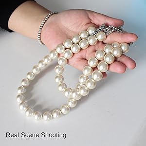 0.55 inch Big Pearl Dog Collar,Suit for Medium Large Dog,Occasions and Garden Party,Strong Stainless Steel Wire Rope,Elegant Exquisite Adjustable Dog Pearl Necklace